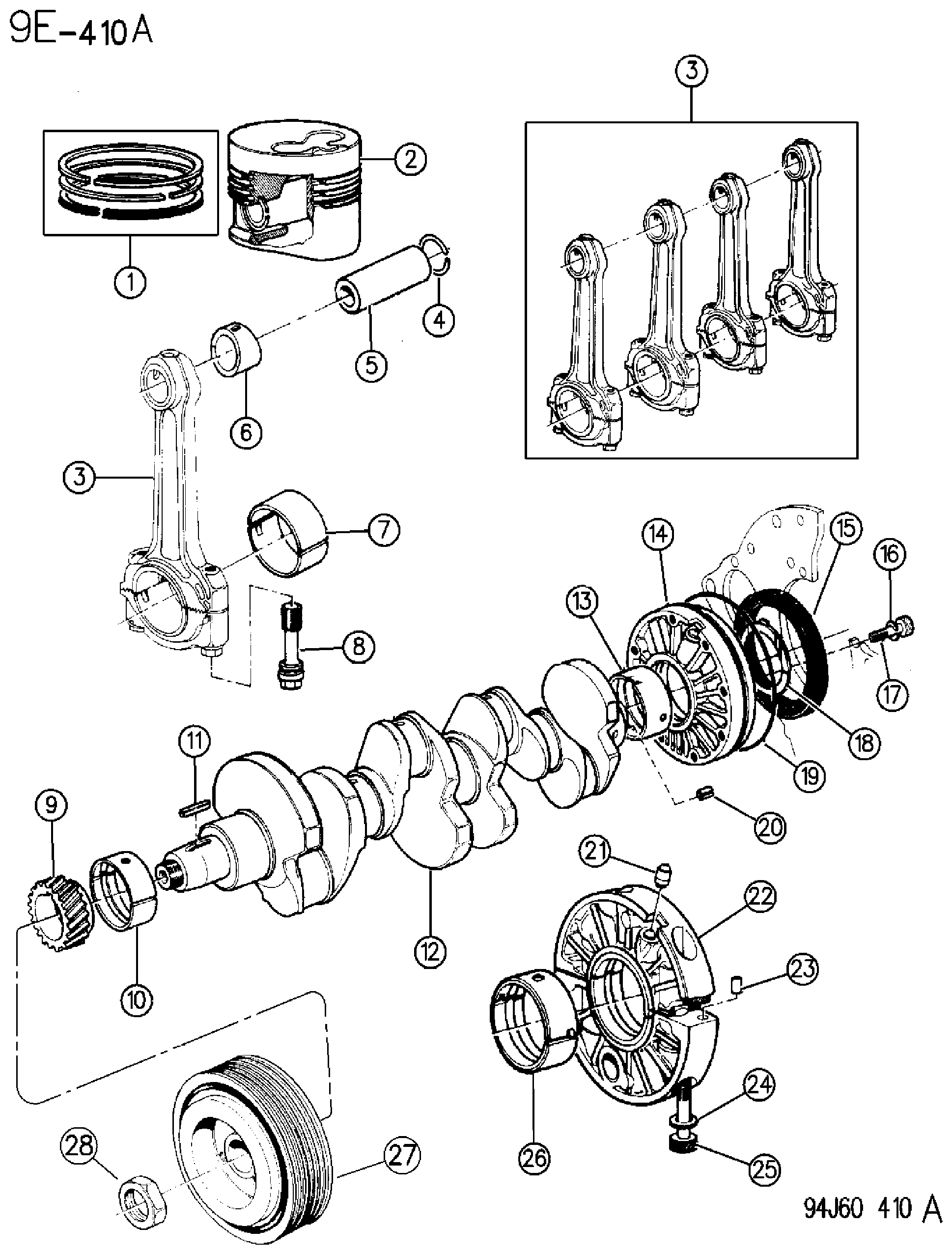 Exploded view: CRANKSHAFT AND PISTONS 2.5L DIESEL ENGINE