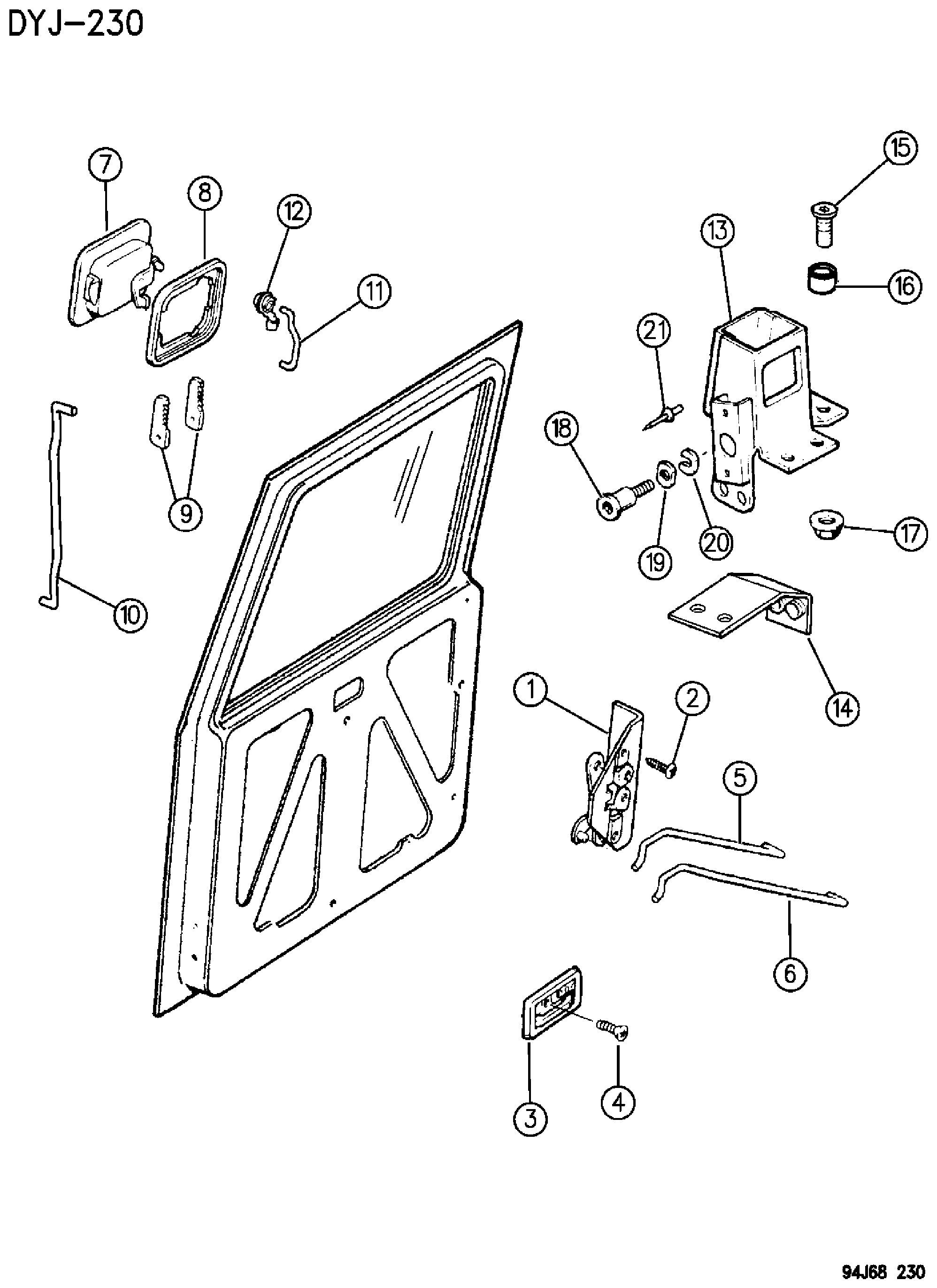 Exploded view: DOOR, REAR, WORLD CAB LOCK AND CONTROLS WRANGLER Y1