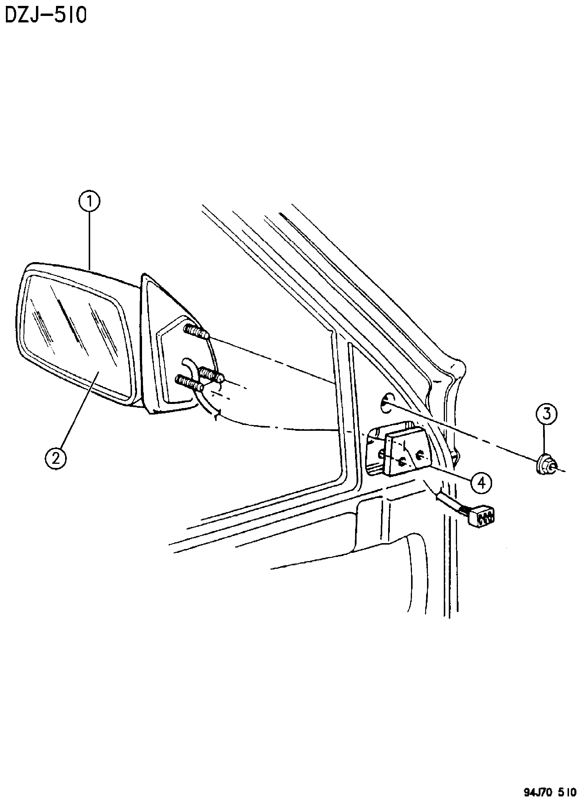 Exploded view: MIRRORS, EXTERIOR ZJ, ZG BODY