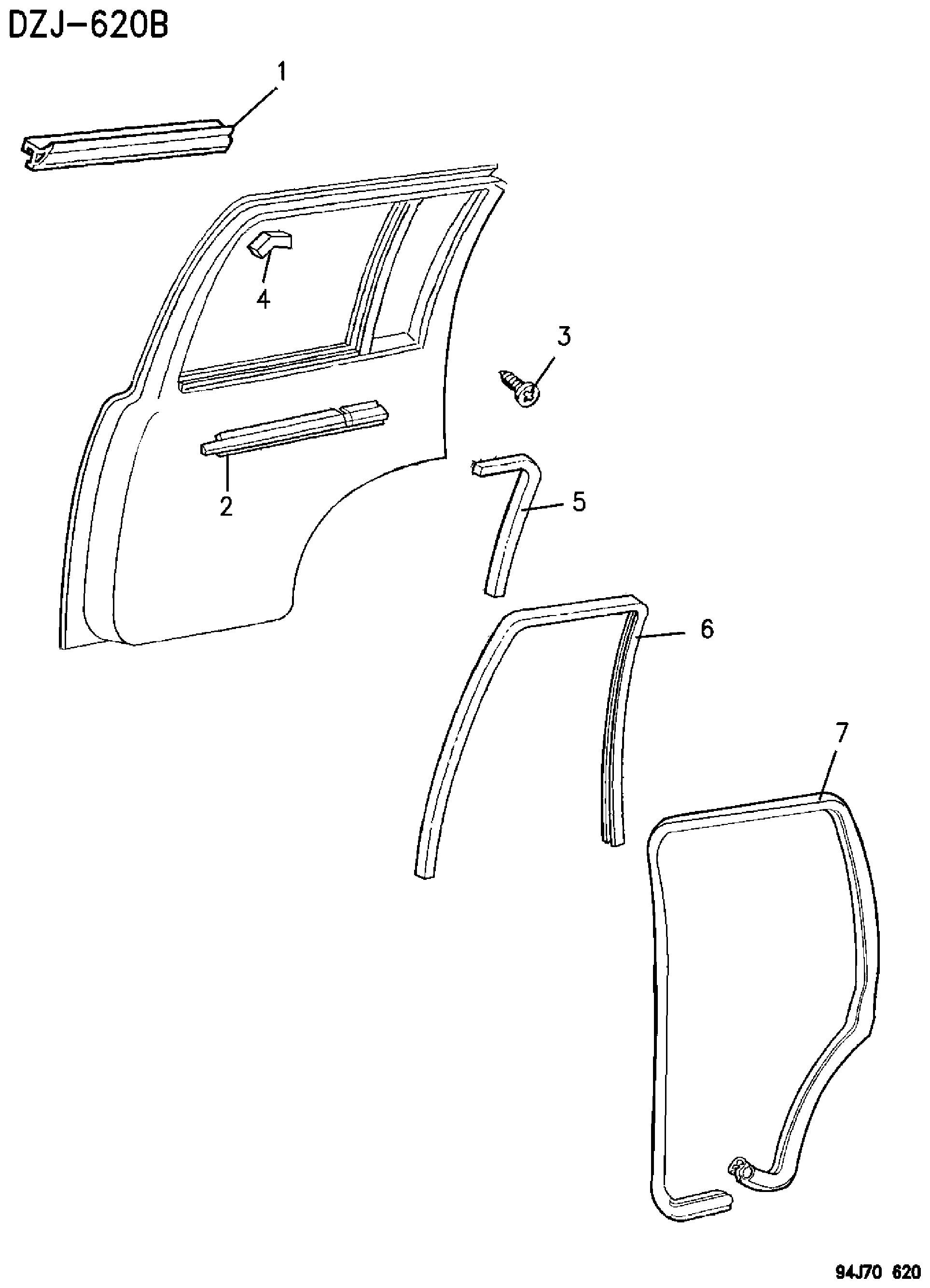 Exploded view: DOOR, REAR WEATHERSTRIPS AND SEALS ZJ, ZG BODY