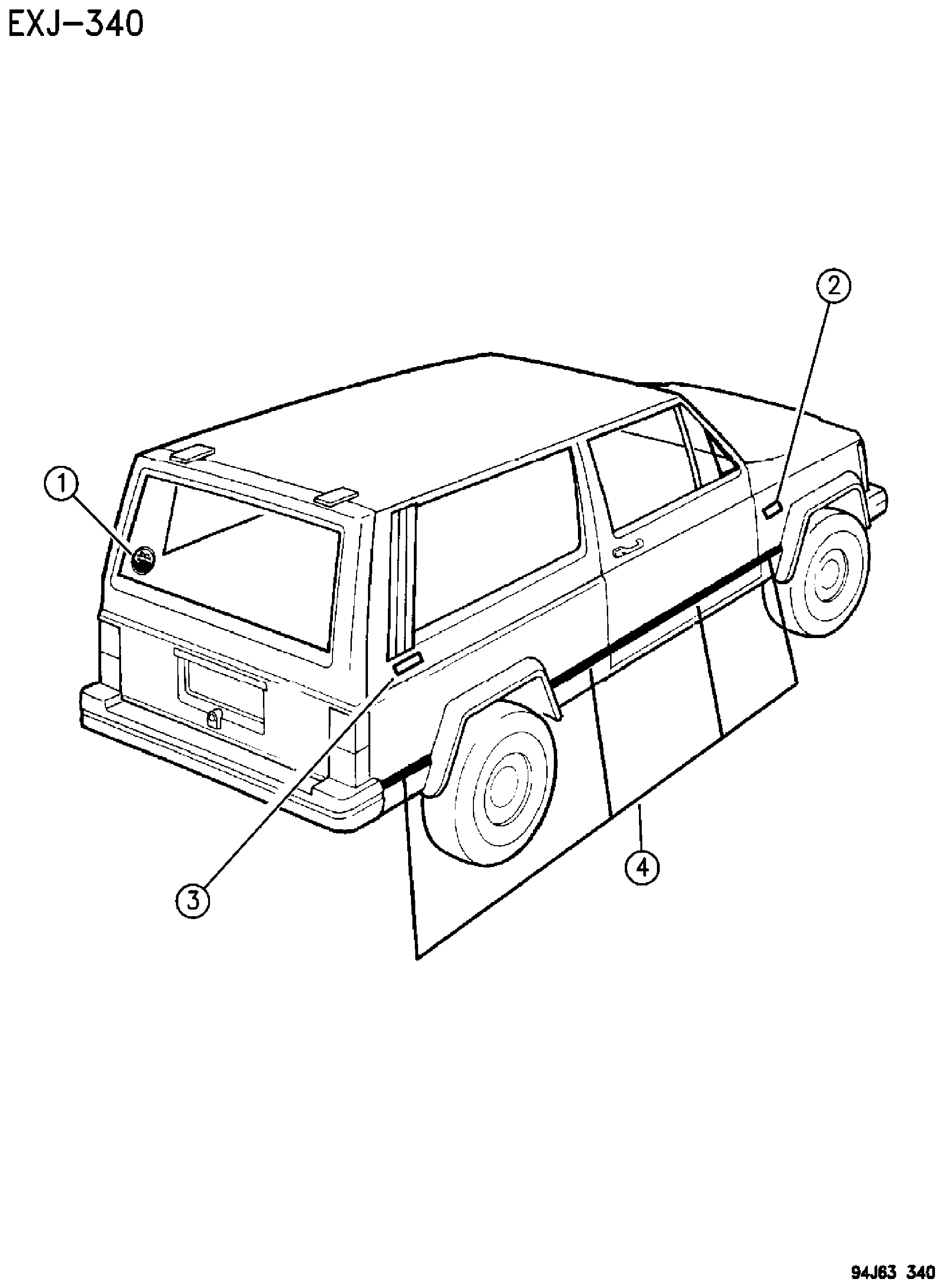 Exploded view: DECALS AND TAPE STRIPES SPORT XJ BODY TWO DOOR