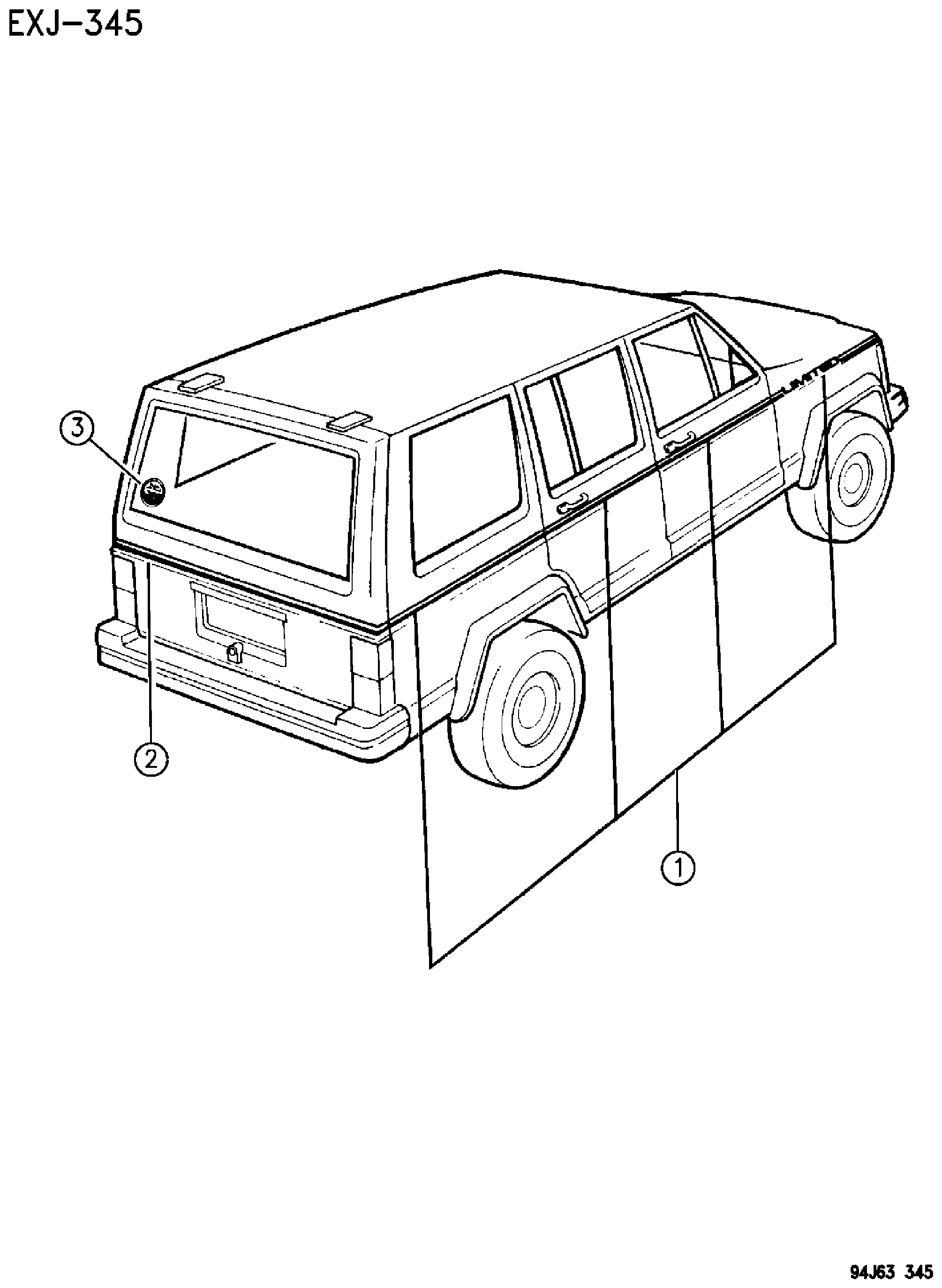 Exploded view: DECALS AND TAPE STRIPES LIMITED XJ BODY FOUR DOOR