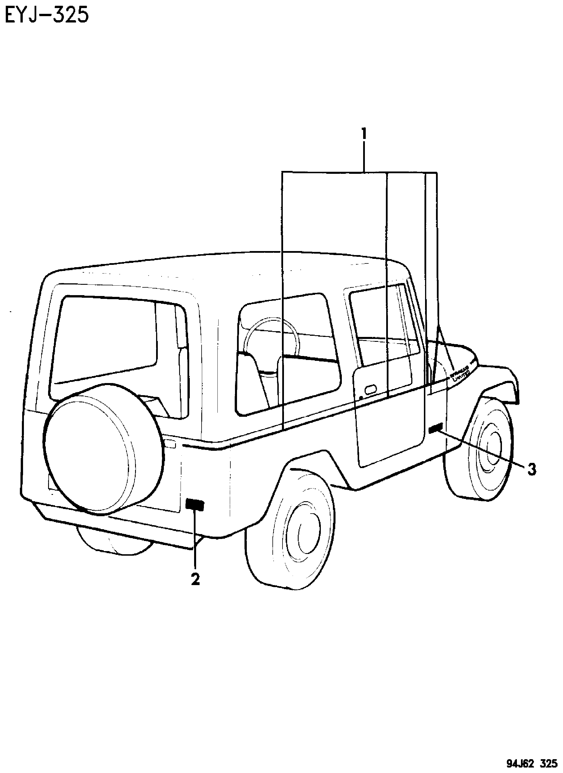 Exploded view: DECALS, BODYSIDE AND REAR LIMITED, EUROPE YJ BODY