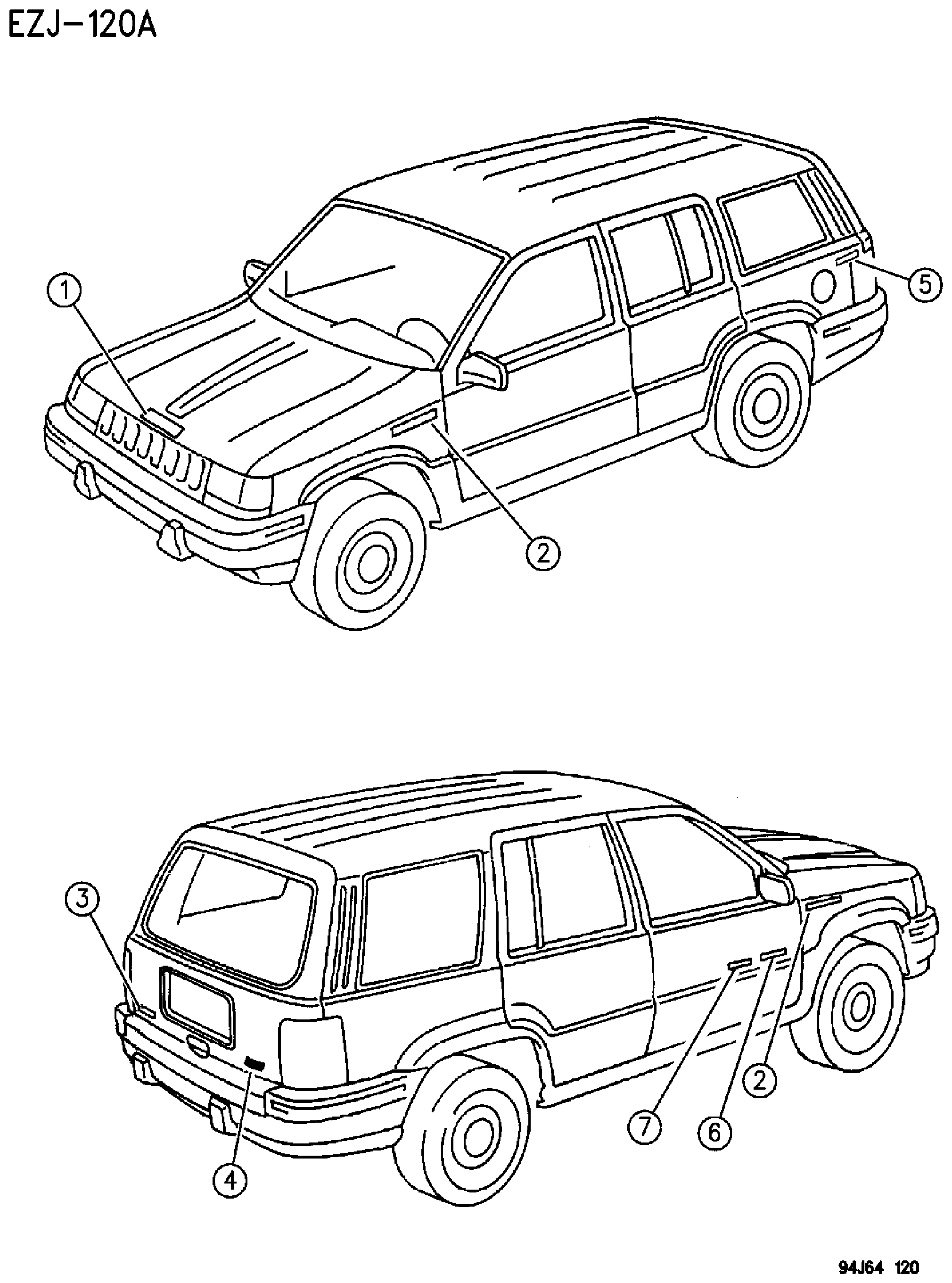 Exploded view: NAMEPLATES ZJ, ZG BODY