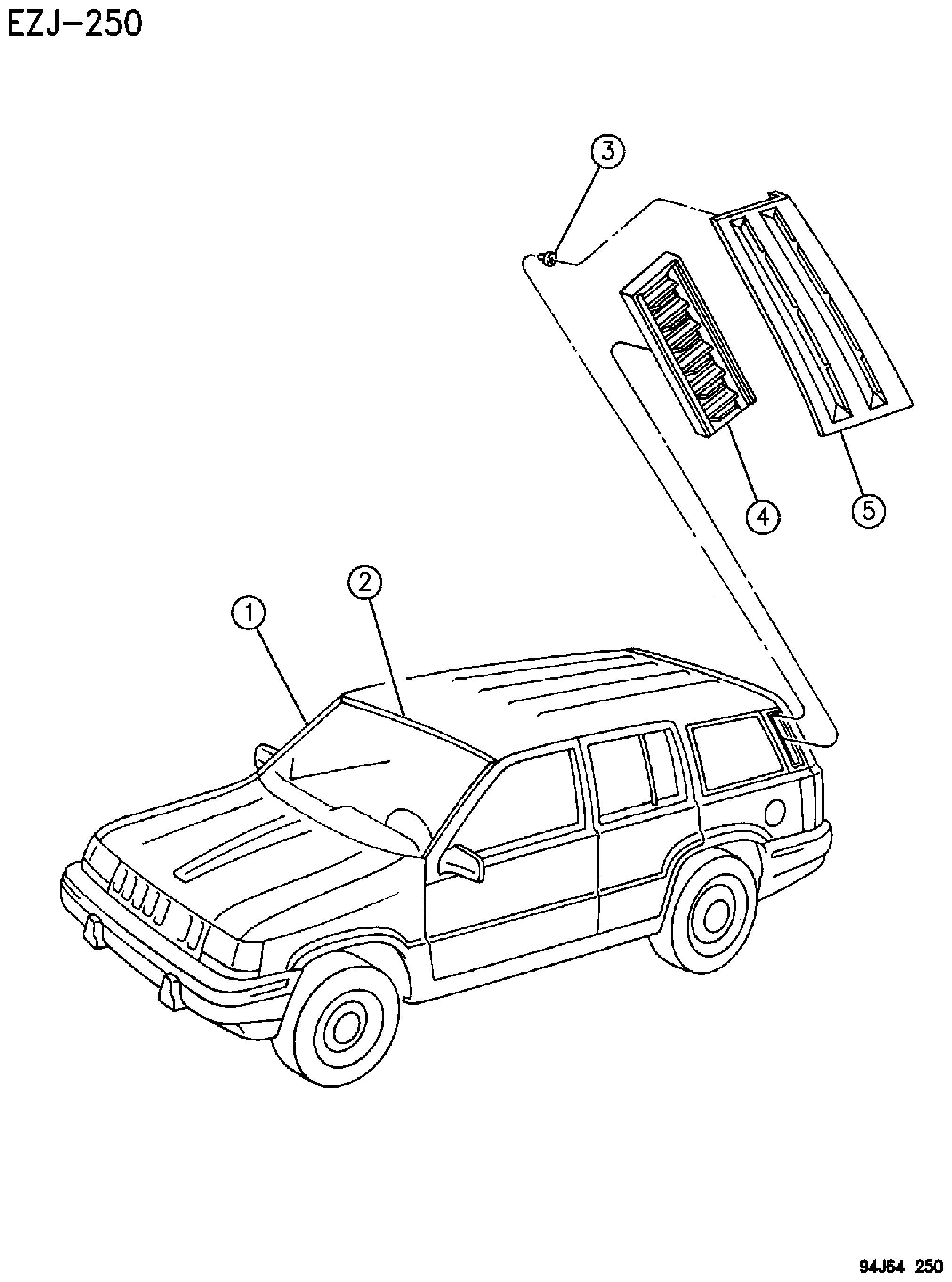 Exploded view: MOULDINGS, UPPER ZJ, ZG BODY