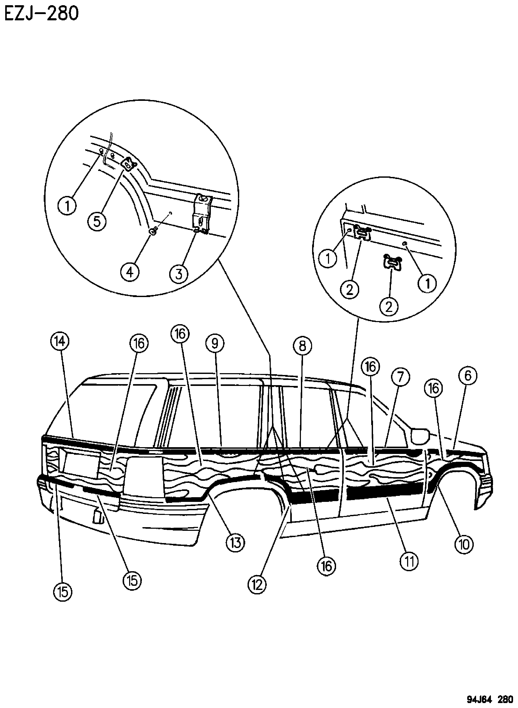Exploded view: WOODGRAIN MOULDINGS AND WOODGRAIN OVERLAY ZJ, ZG BODY