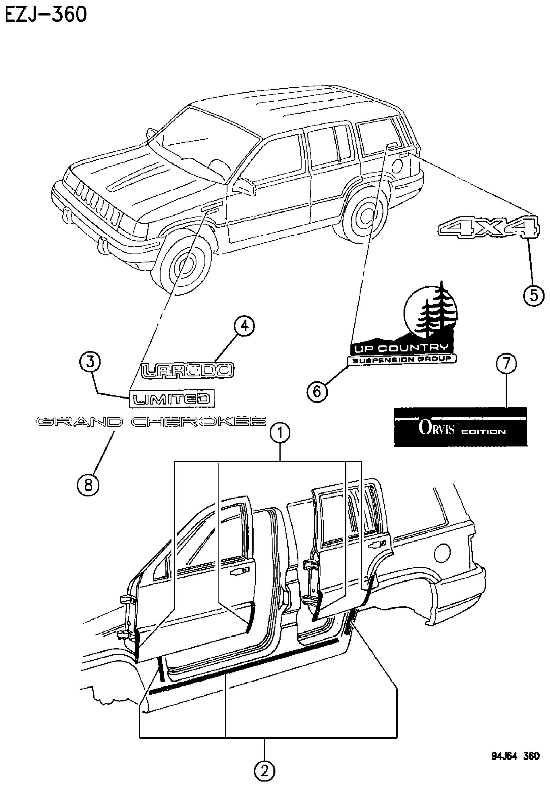 Exploded view: TAPES LAREDO AND LIMITED ZJ, ZG BODY
