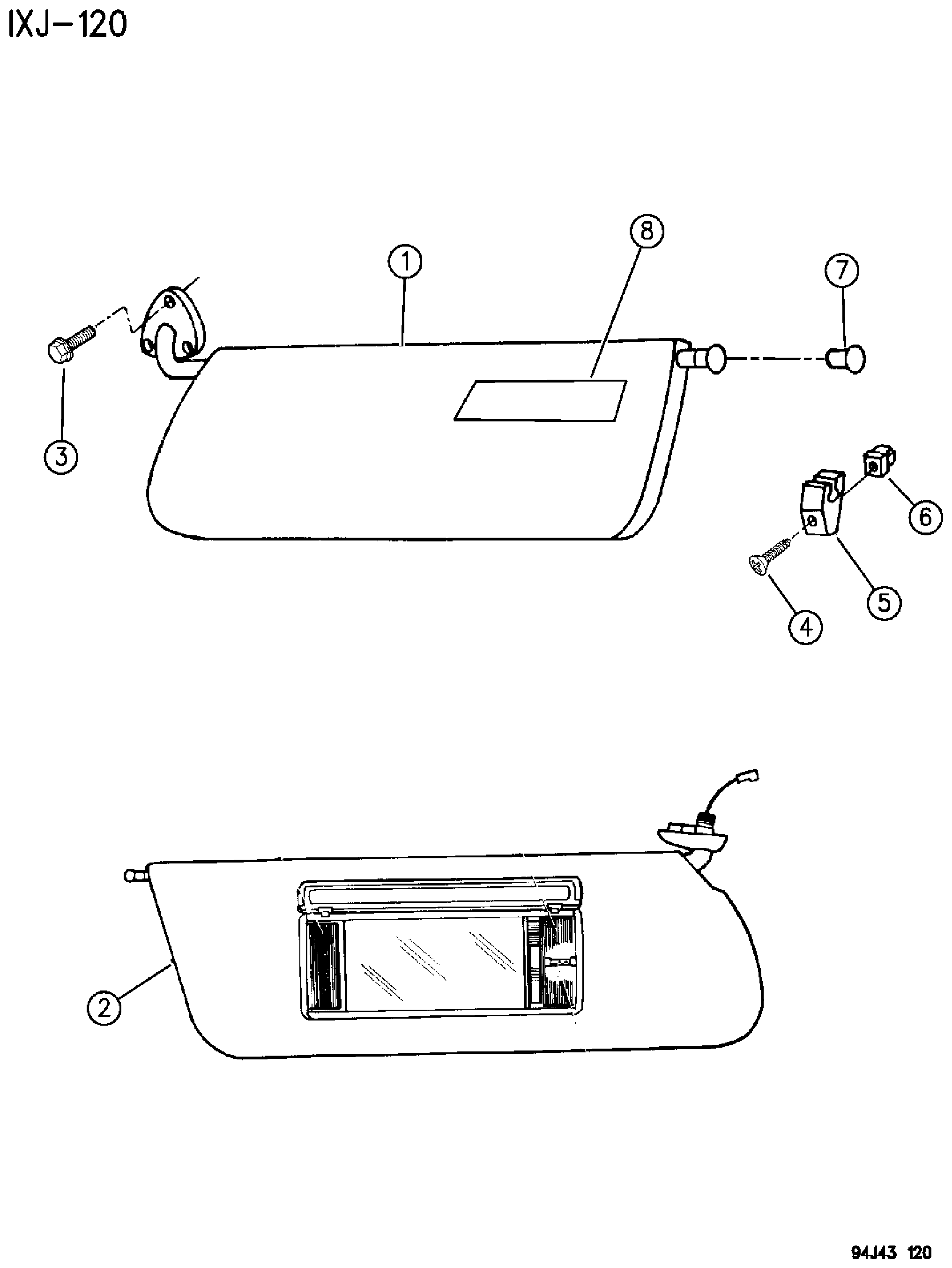 Exploded view: VISORS AND VANITY MIRRORS CHEROKEE