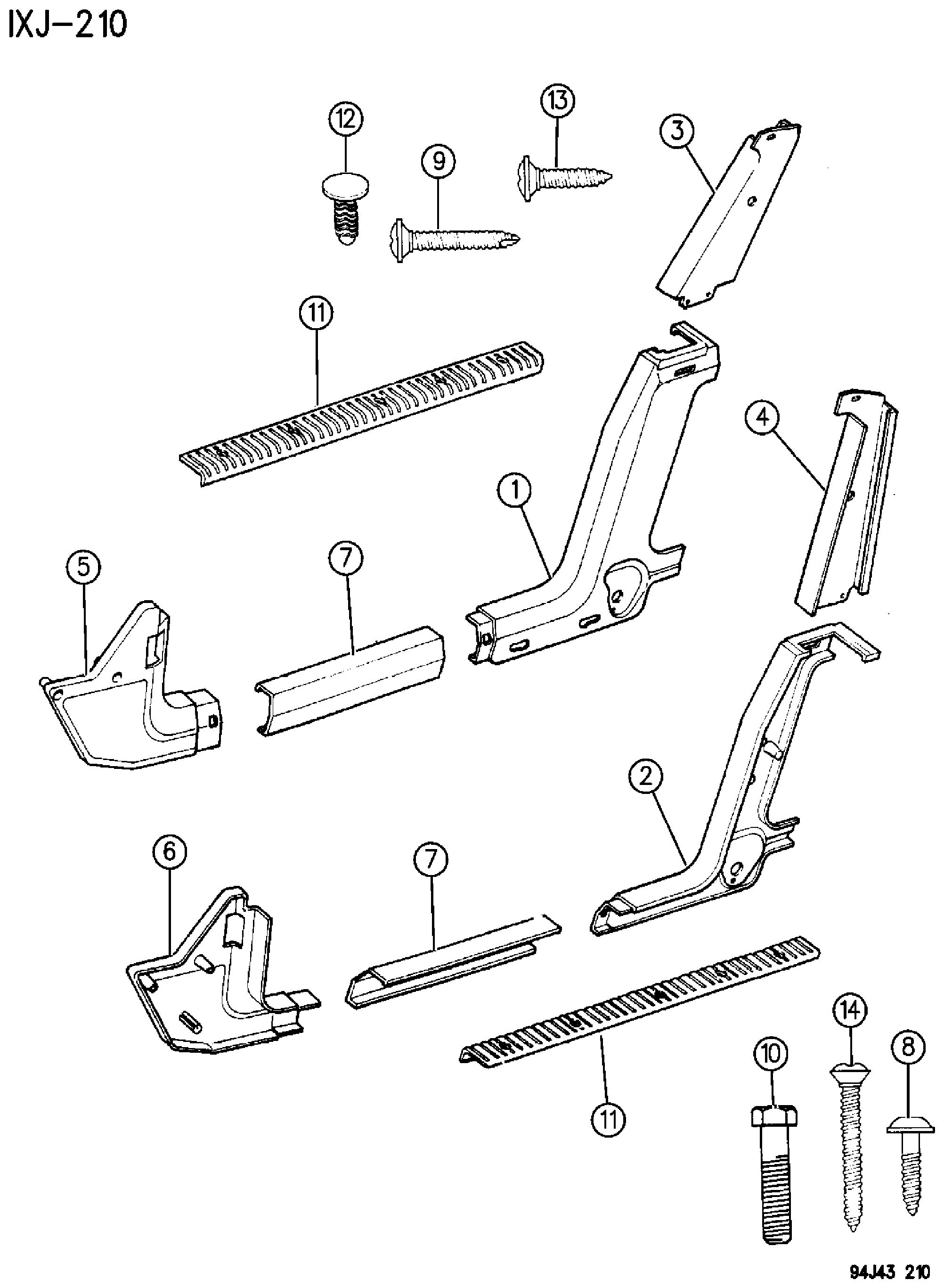 Exploded view: PANELS, INTERIOR TRIM, FRONT CHEROKEE 2 DOOR