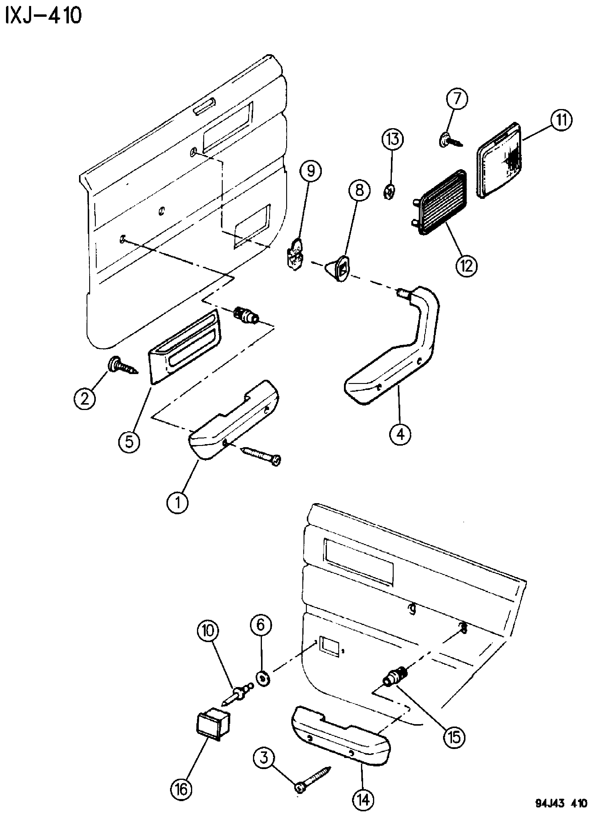 Exploded view: INTERIOR TRIM PARTS, DOOR CHEROKEE