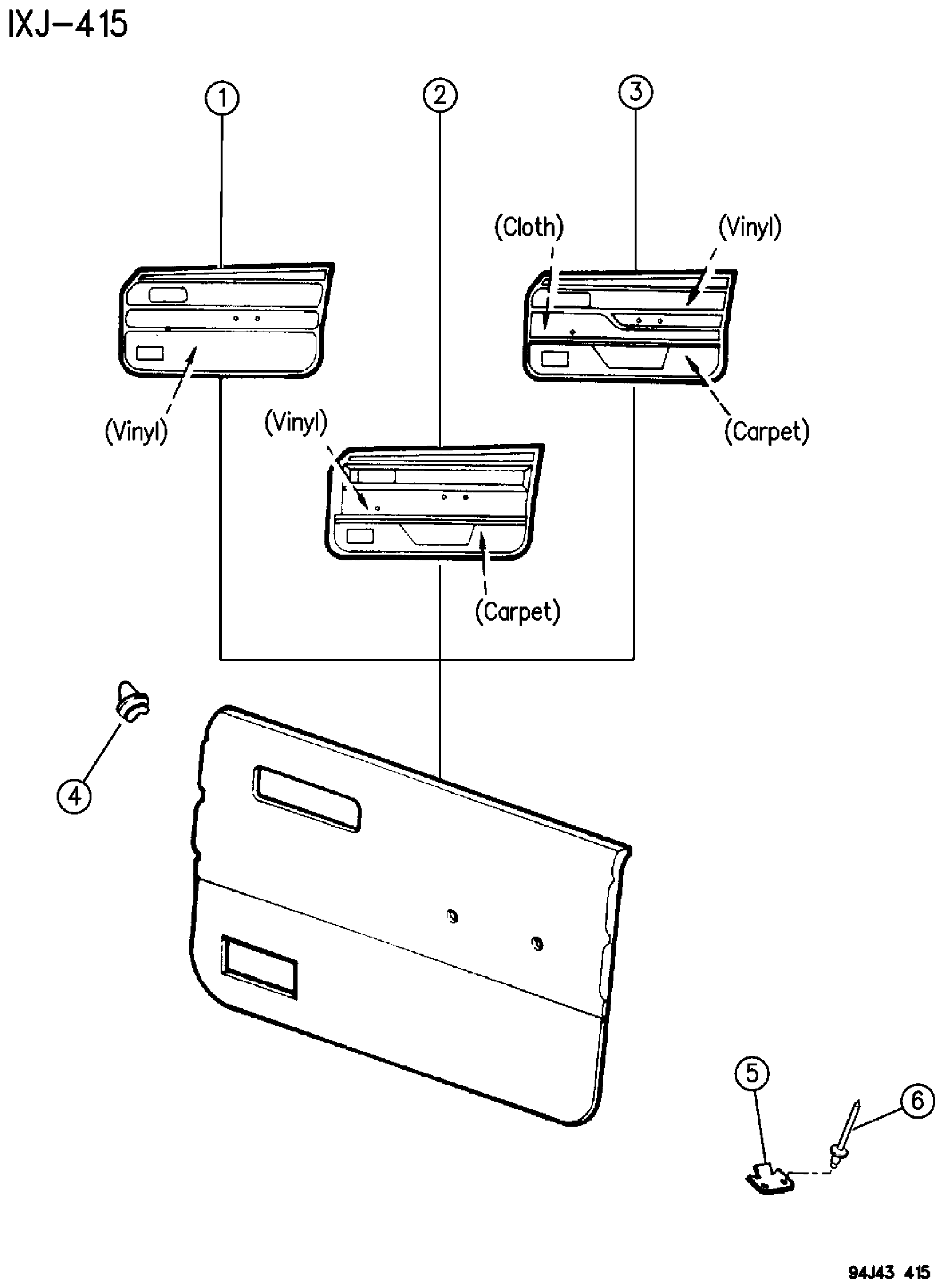 Exploded view: PANELS, DOOR TRIM CHEROKEE 2 DOOR