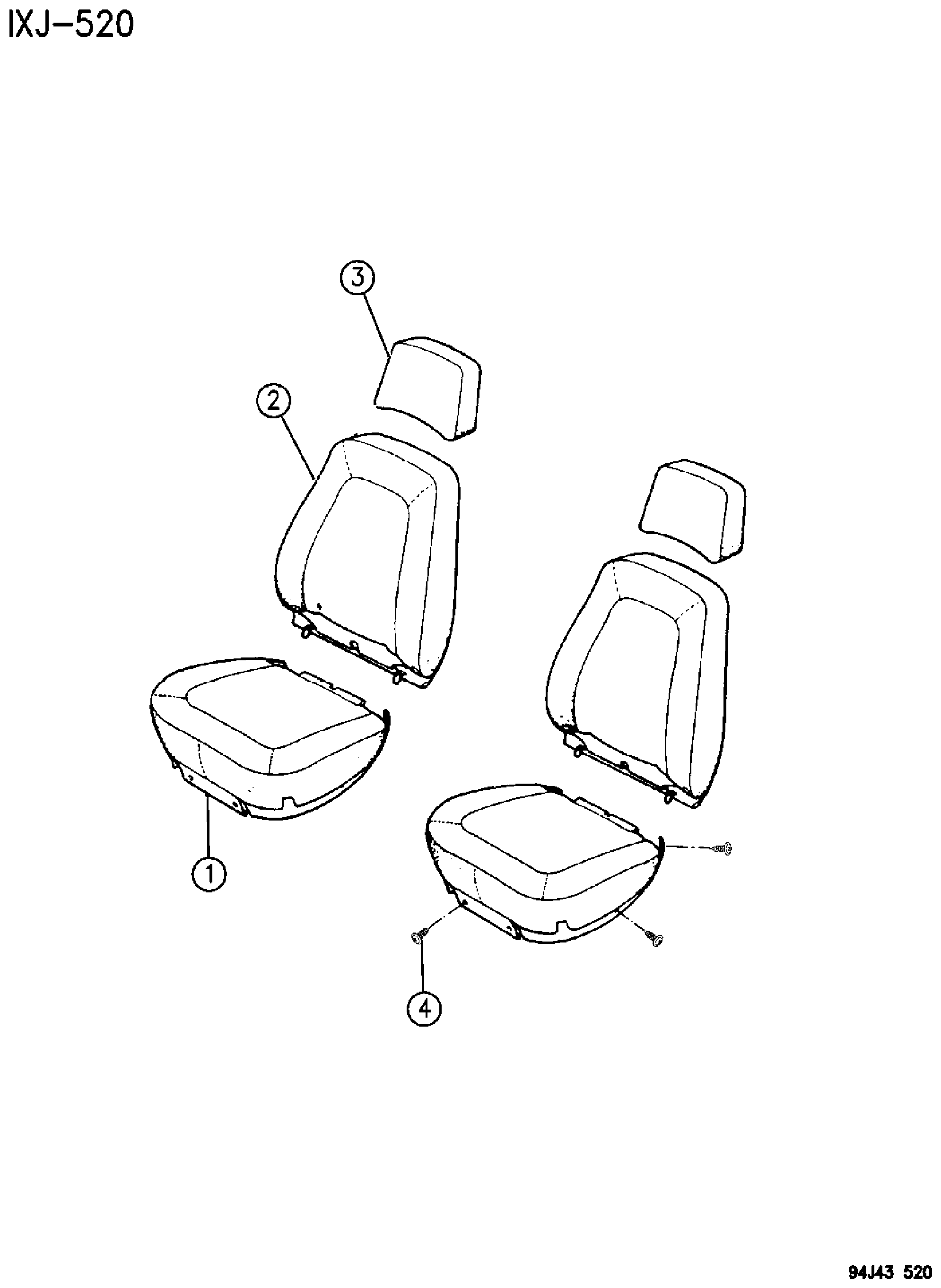 Exploded view: COVERS, SEAT UPHOLSTERY CHEROKEE, 1994