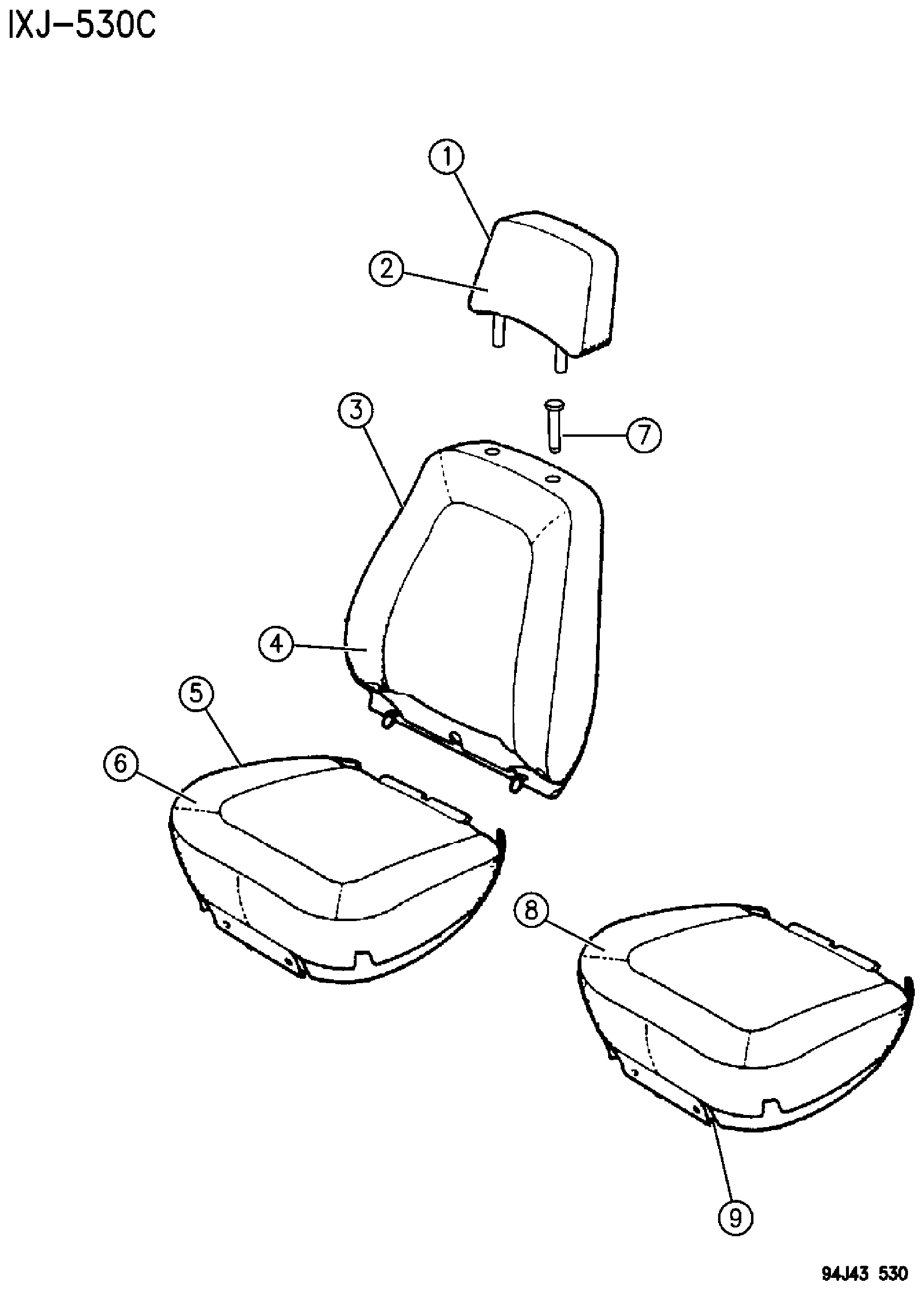 Exploded view: COVERS, SEAT UPHOLSTERY CHEROKEE, 1995-96