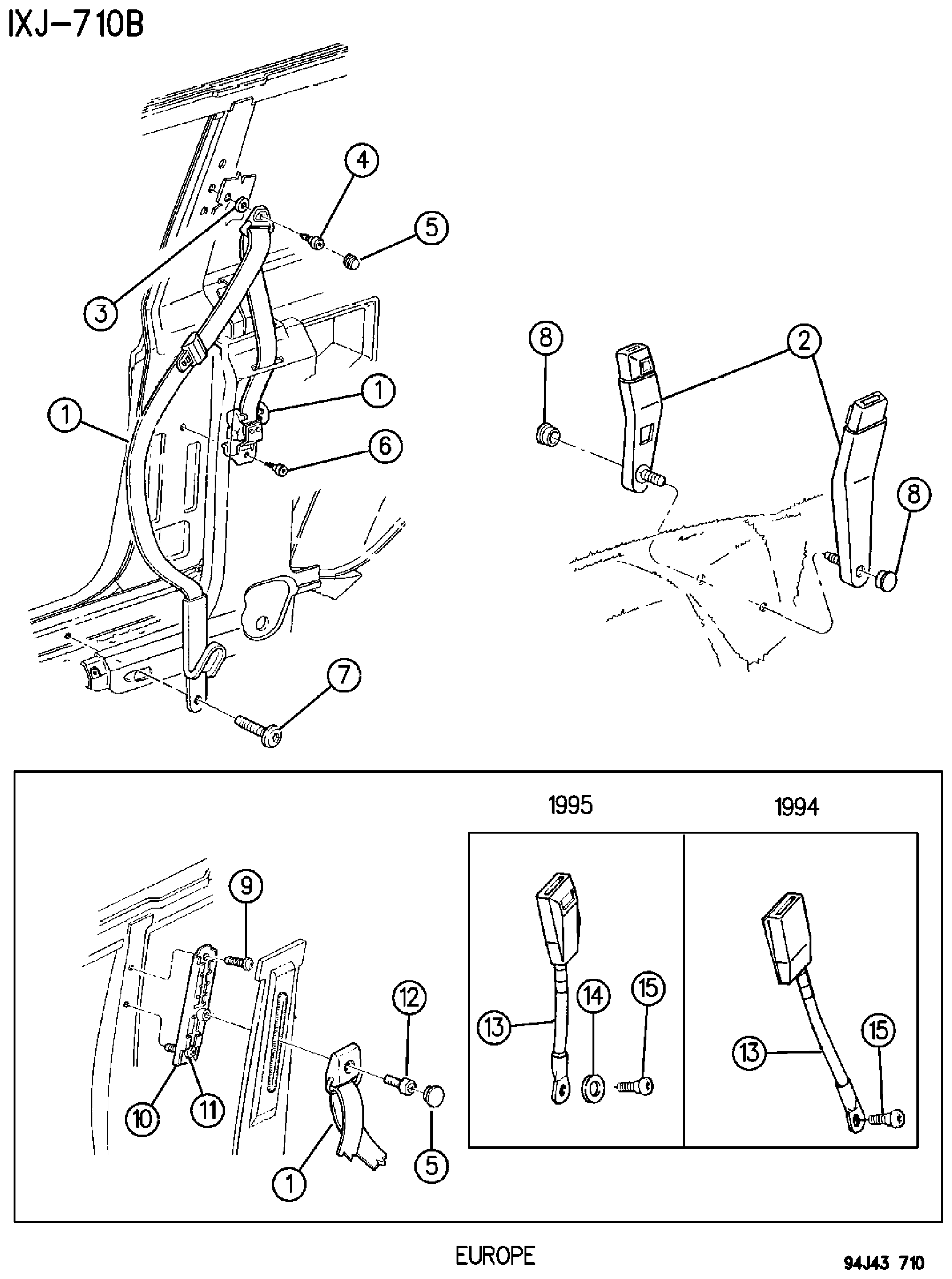 Exploded view: SEAT BELTS, FRONT SEAT CHEROKEE 2 DOOR
