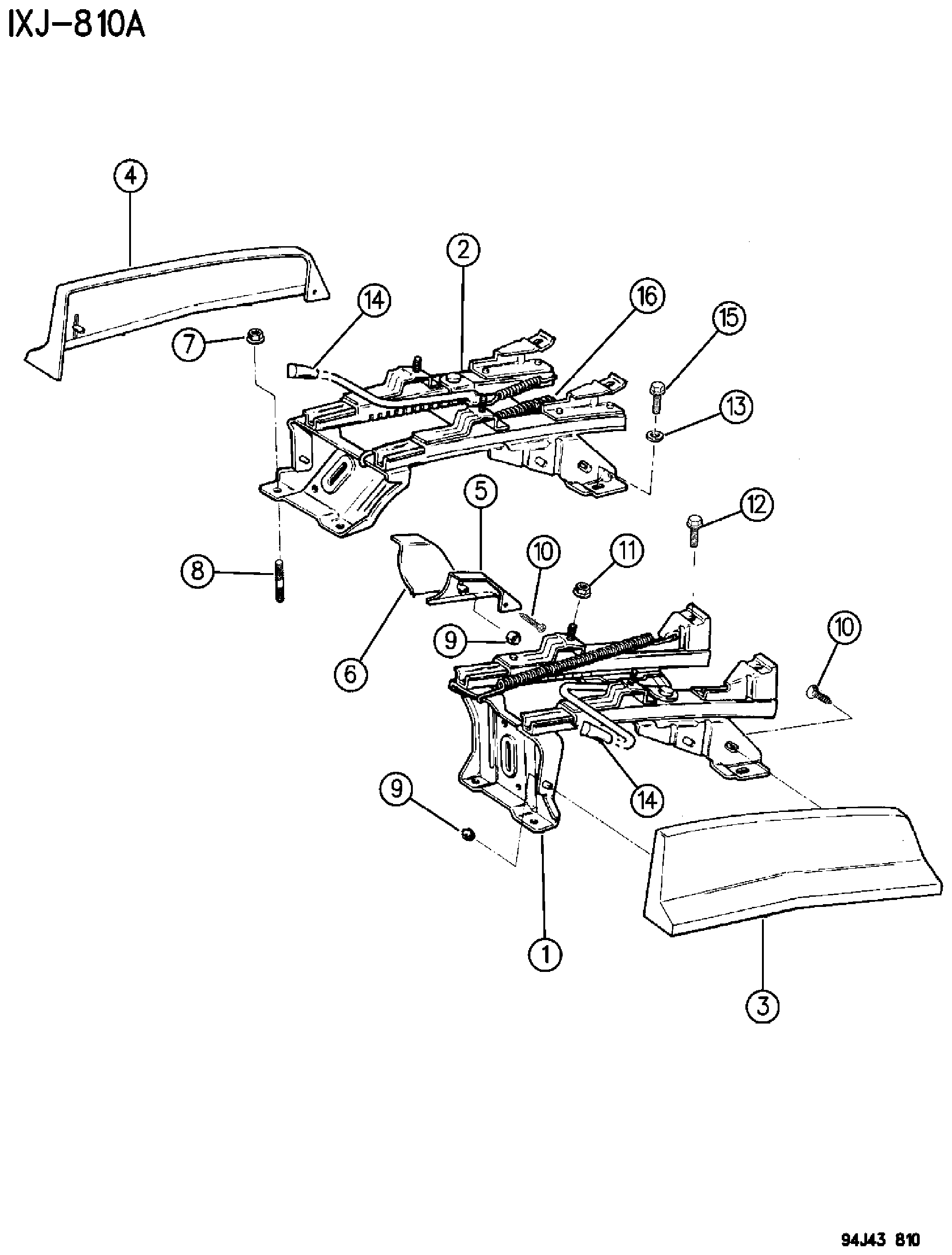 Exploded view: TRACKS, LESS POWER SEATS BUCKET SEAT CHEROKEE 1994
