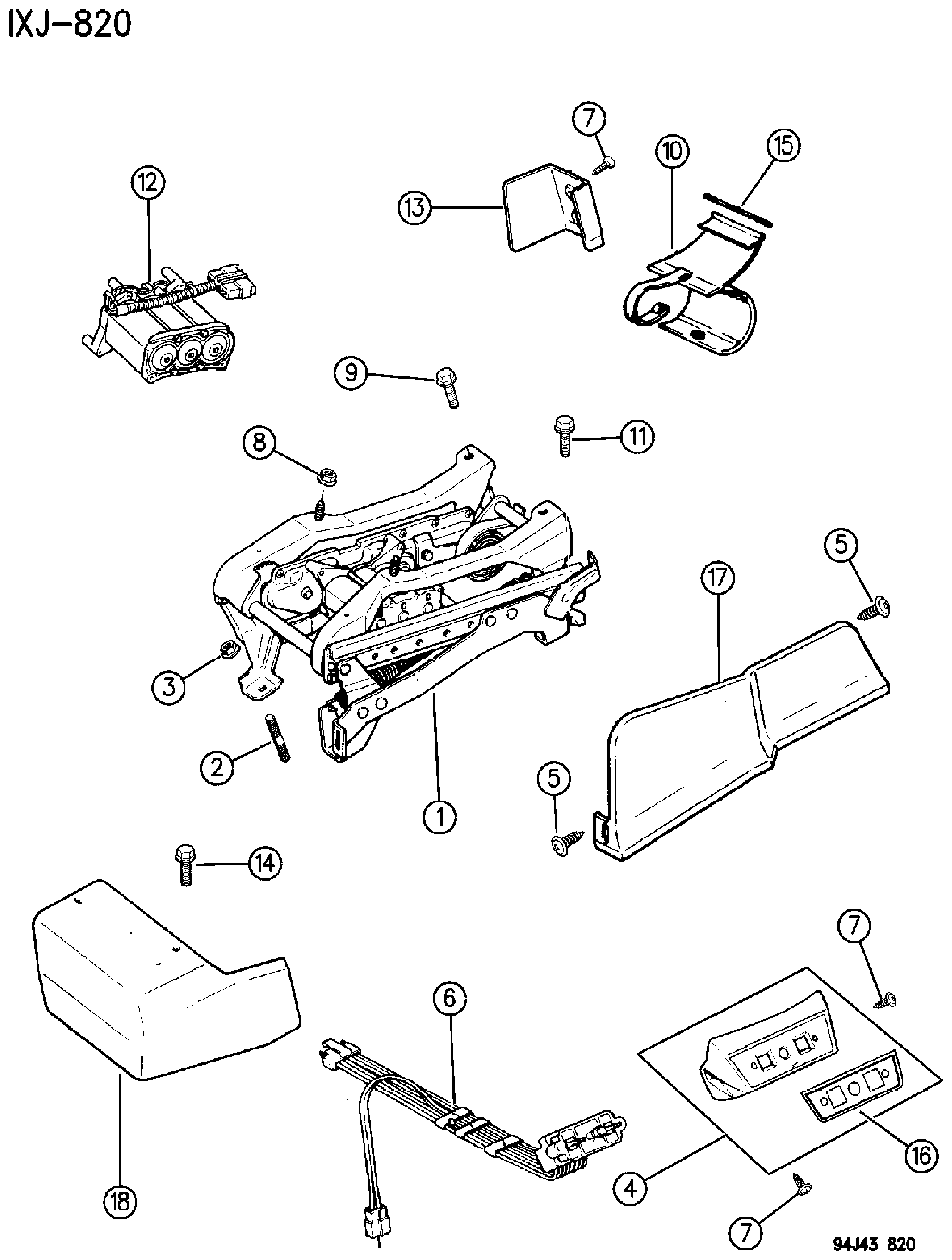 Exploded view: TRACKS, WITH POWER SEATS BUCKET SEAT CHEROKEE 1994
