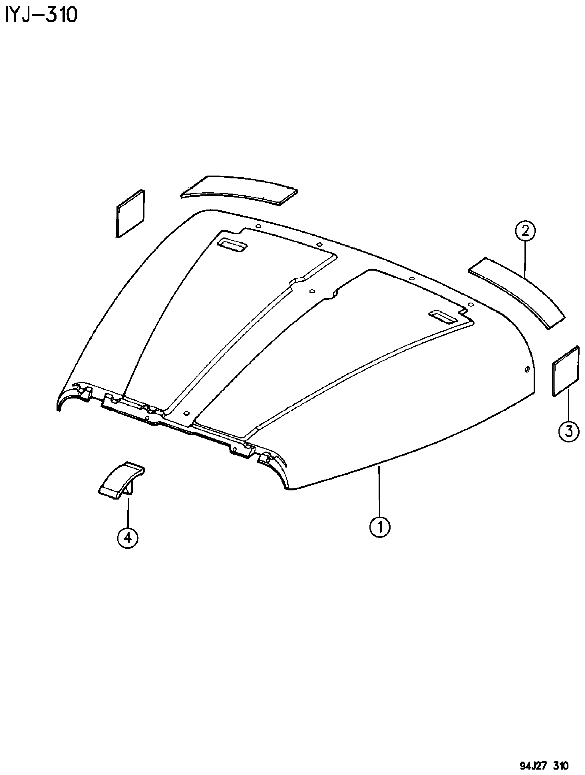 Exploded view: INSULATION COWL AND HOOD WRANGLER - YJ