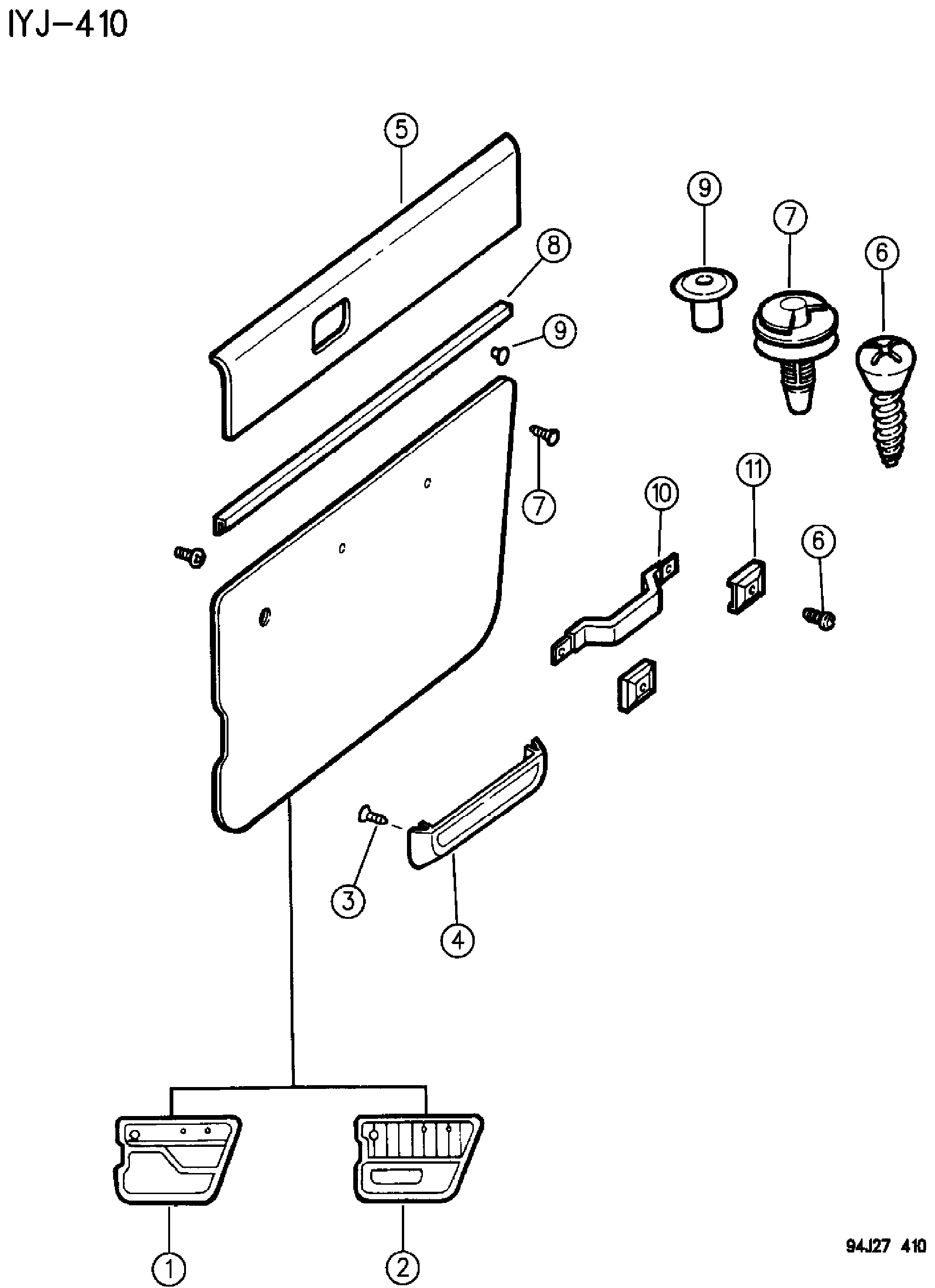 Exploded view: DOOR TRIM PANELS FULL HARD DOORS WRANGLER - YJ