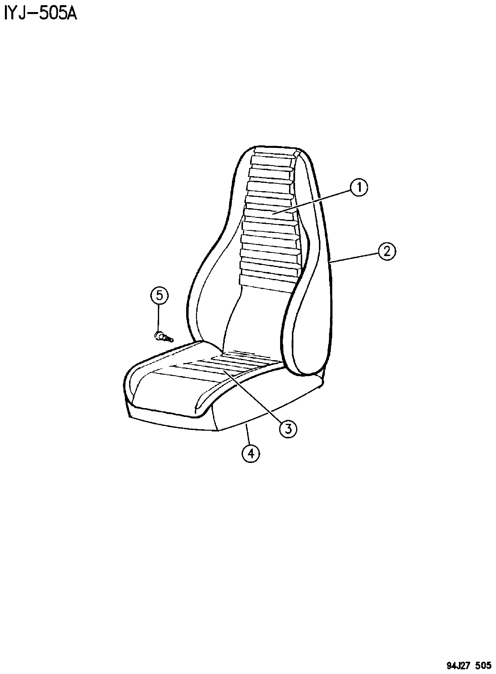 Exploded view: SEAT ASSEMBLIES, SEAT COVERS AND SEAT TRACKS FRONT SEAT WRANGLER - YJ, 1994