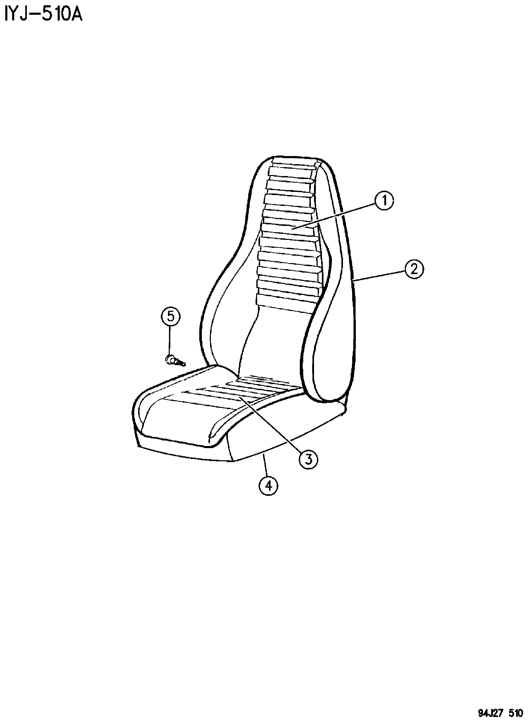 Exploded view: SEAT ASSEMBLIES, SEAT COVERS AND SEAT TRACKS FRONT SEAT WRANGLER, YJ, 1995