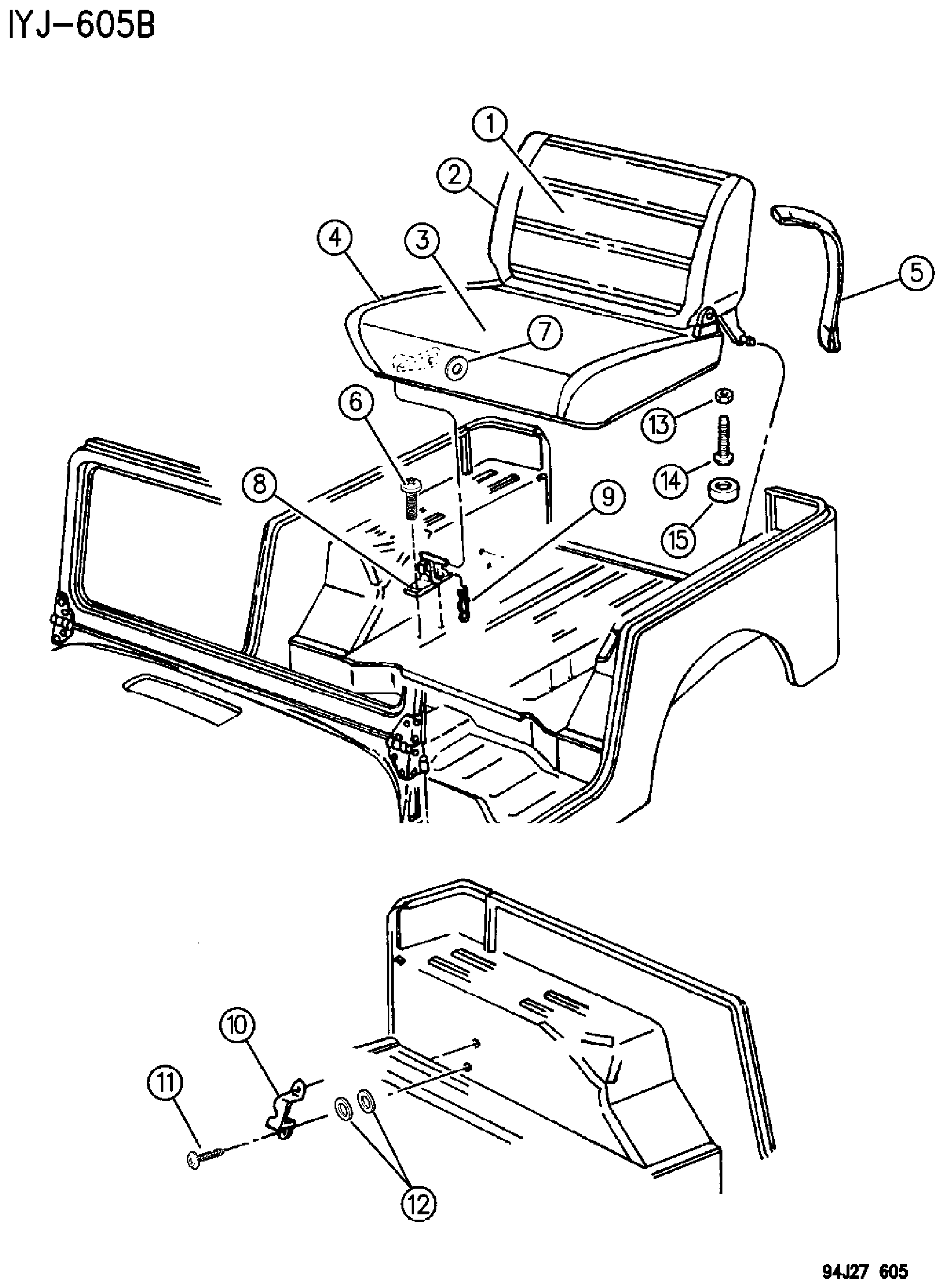 Exploded view: SEAT ASSEMBLIES AND SEAT COVERS REAR SEAT WRANGLER - YJ, 1994