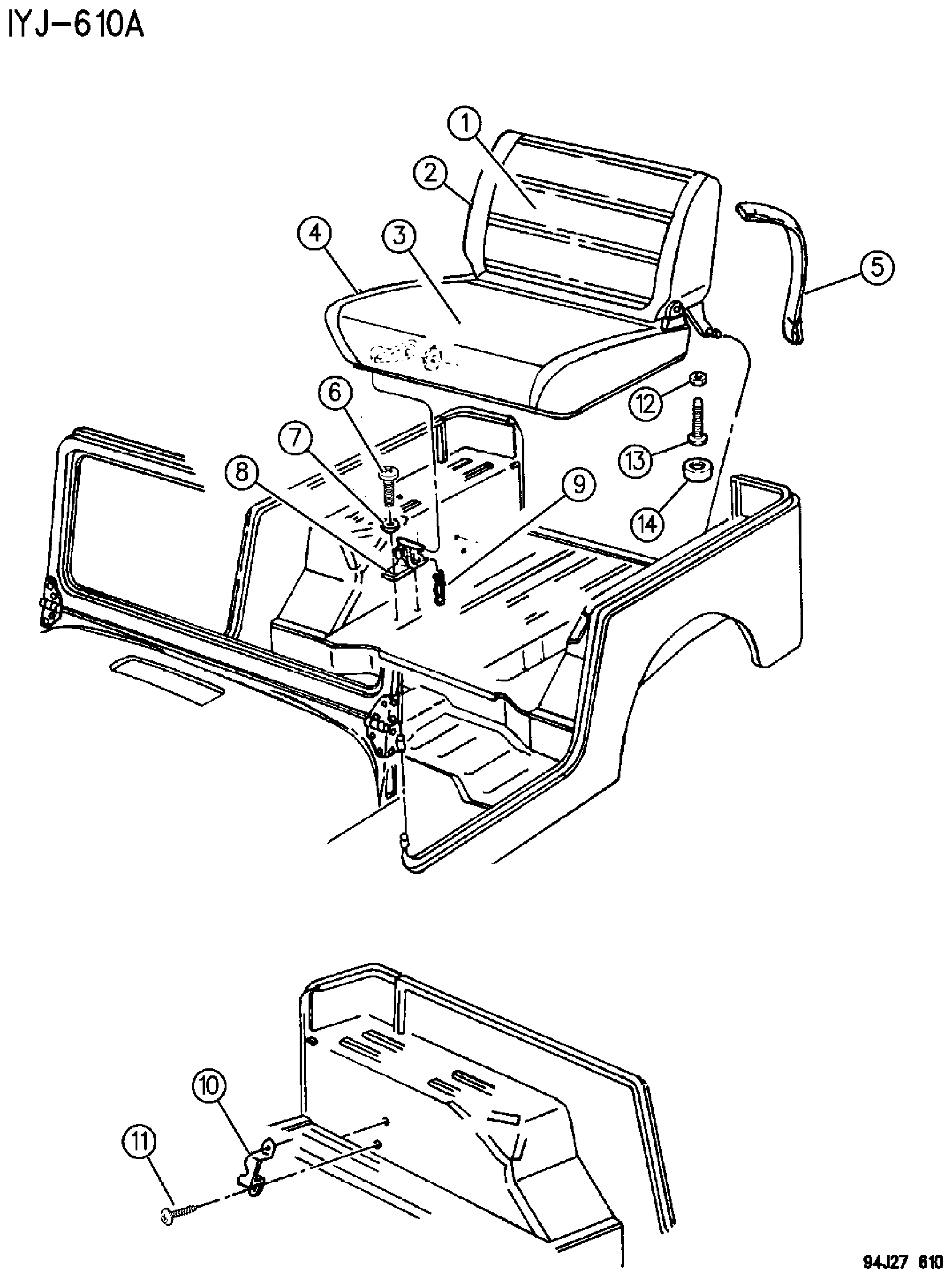 Exploded view: SEAT ASSEMBLIES, SEAT COVERS REAR SEAT WRANGLER, YJ, 1995