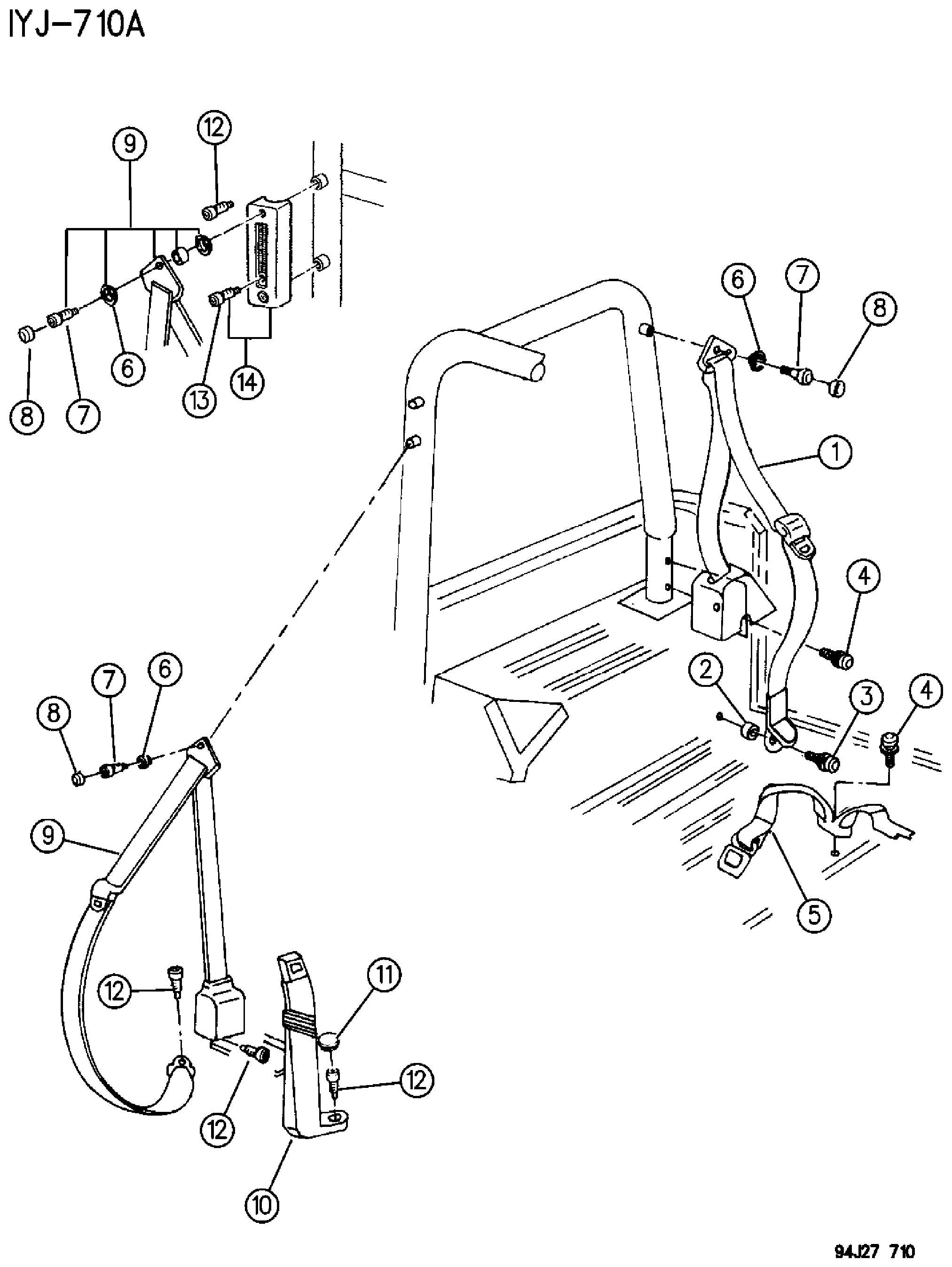 Exploded view: SEAT BELTS WRANGLER - YJ