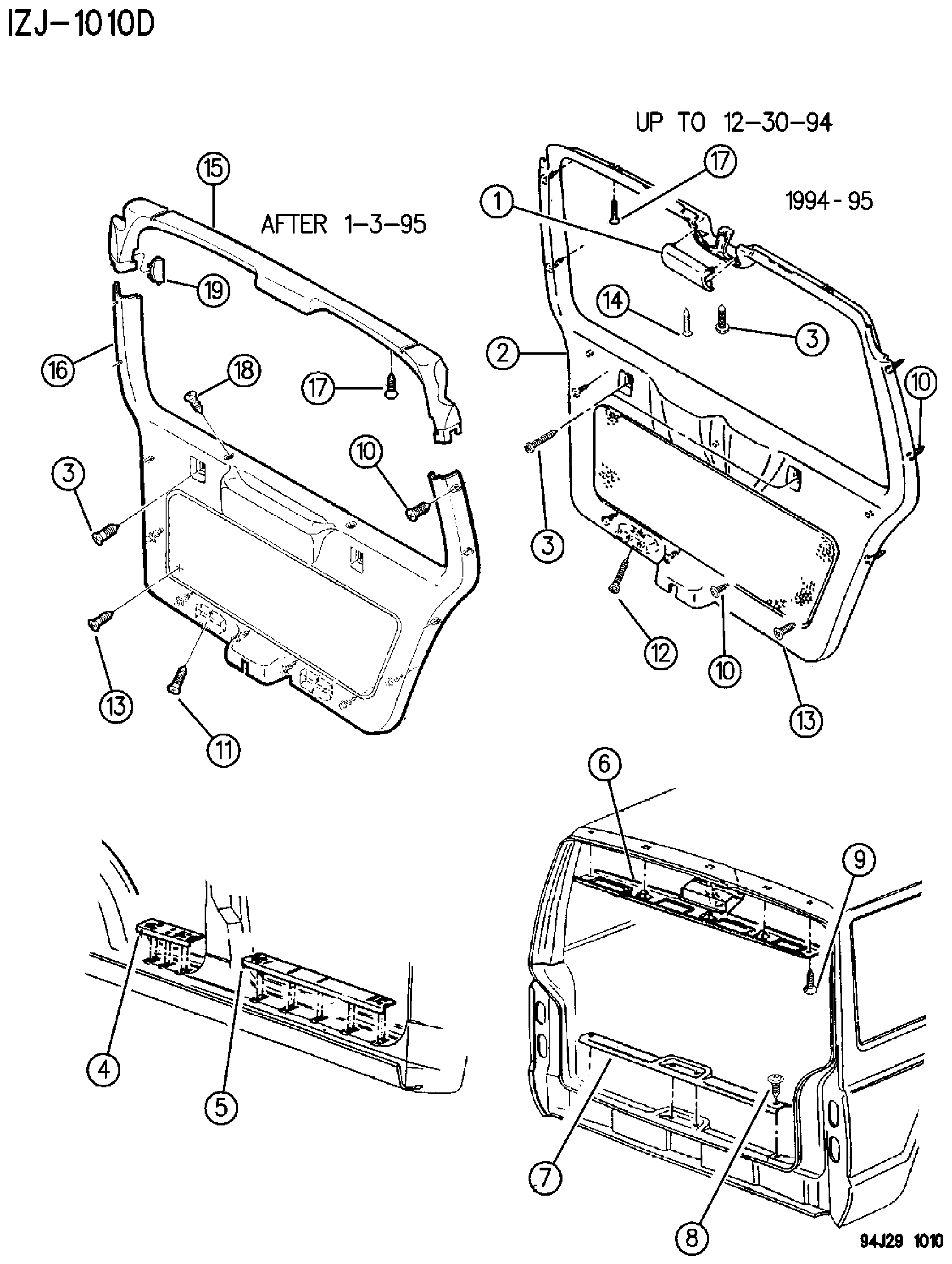 Exploded view: PANELS, LIFTGATE AND SCUFF PLATE - GRAND CHEROKEE AND GRAND WAGONEER - ZJ