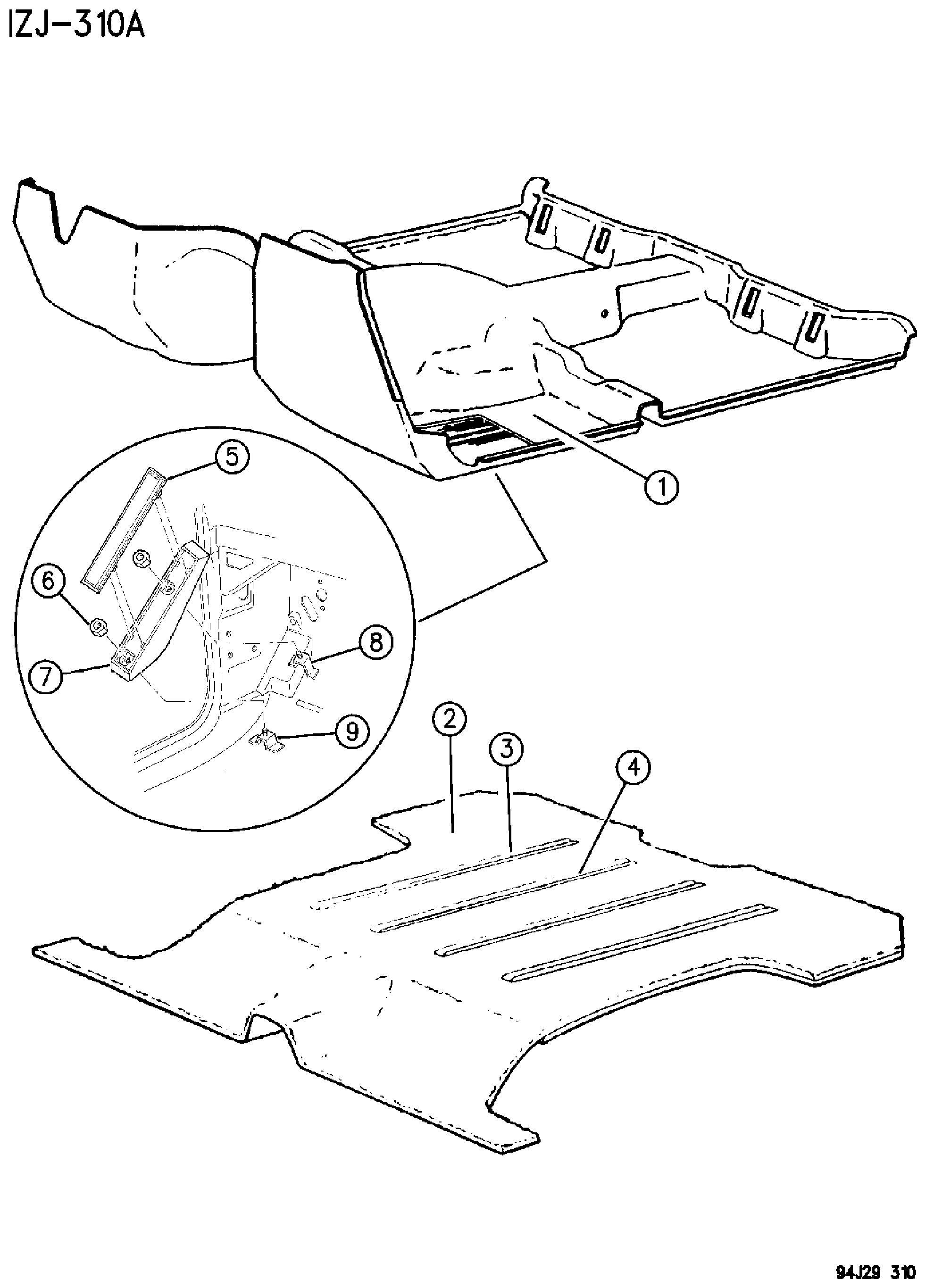 Exploded view: CARPET - GRAND CHEROKEE AND GRAND WAGONEER - ZJ