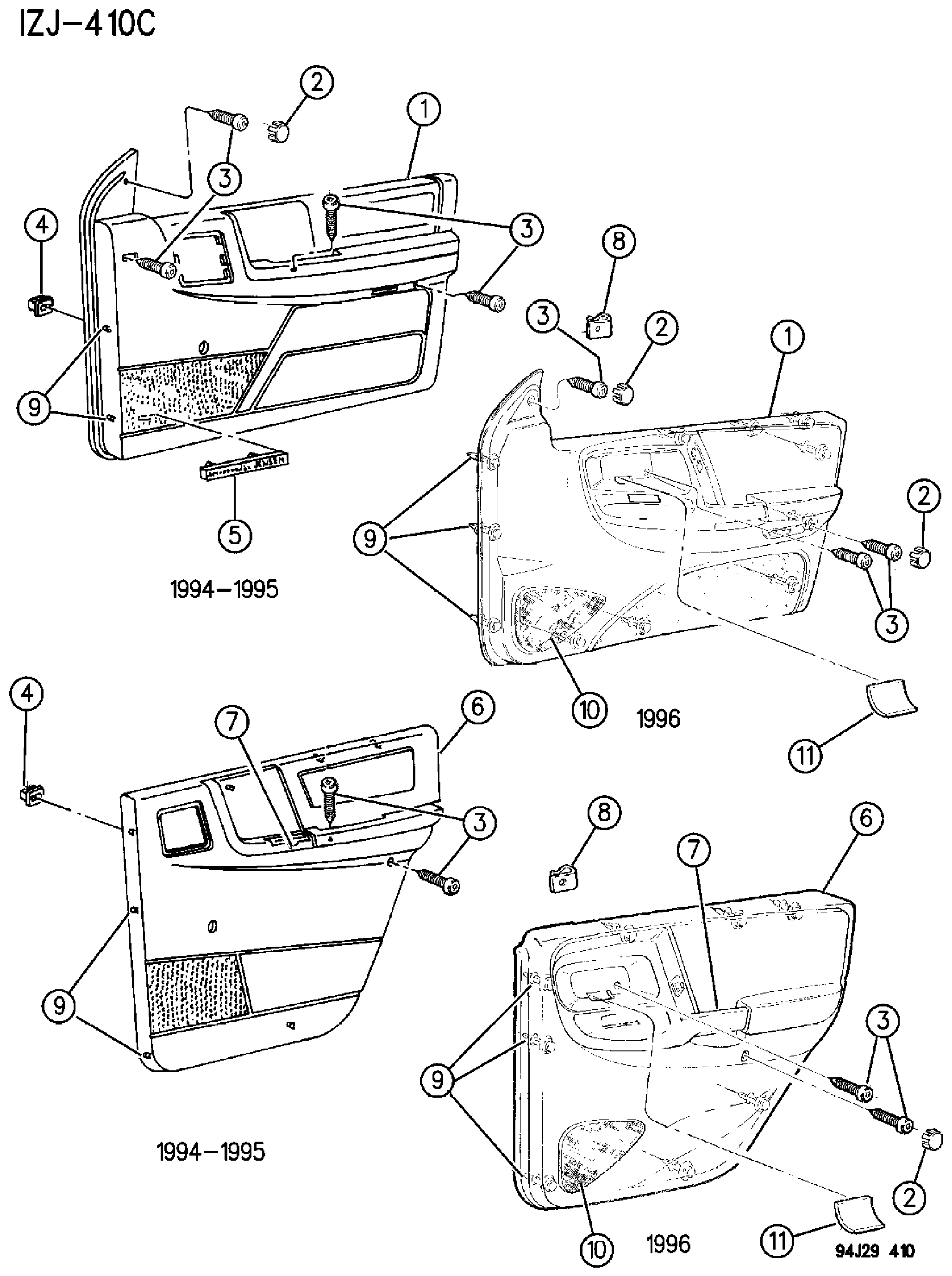 Exploded view: PANELS, DOOR TRIM - GRAND CHEROKEE AND GRAND WAGONEER - ZJ