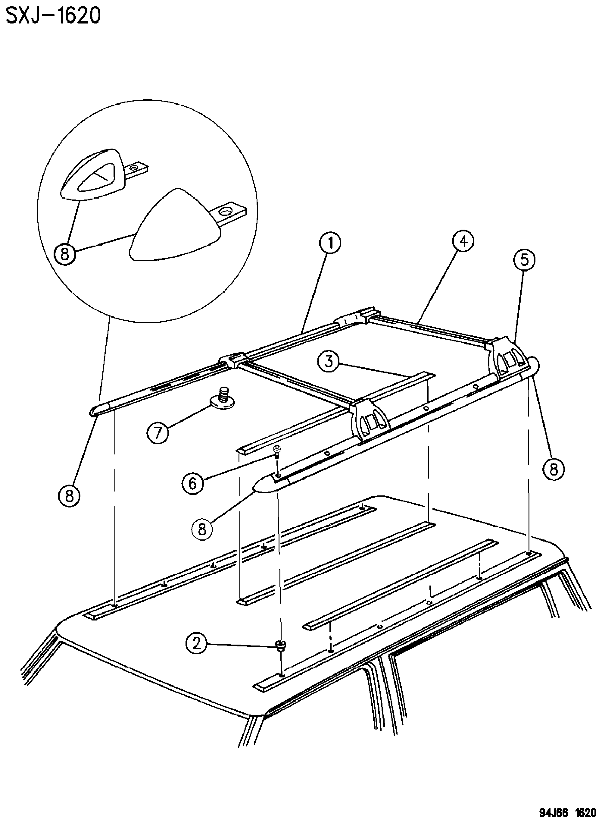 Exploded view: RACK, ROOF LUGGAGE CHEROKEE, XJ