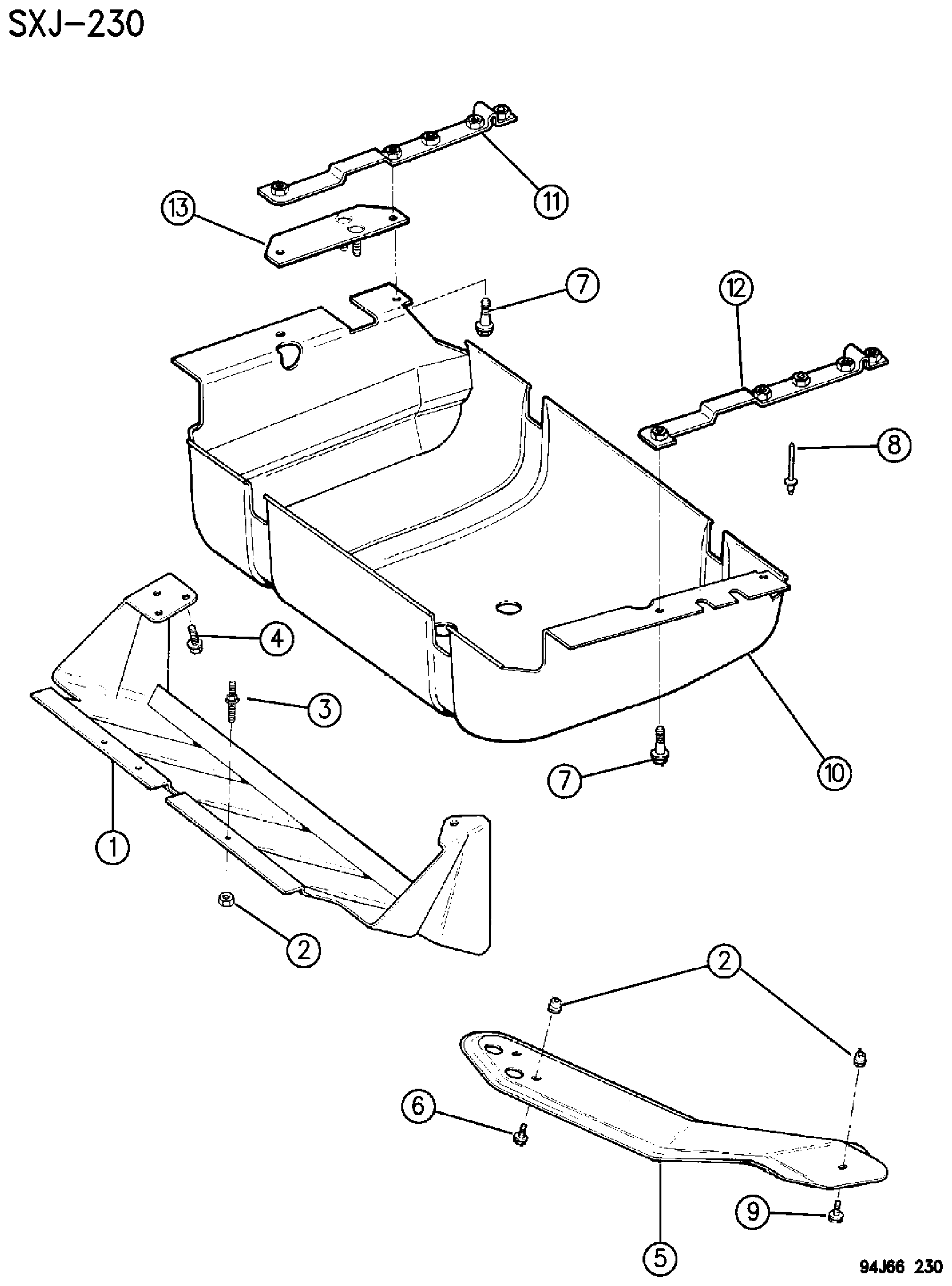 Exploded view: PLATES, UNDERBODY SKID CHEROKEE XJ