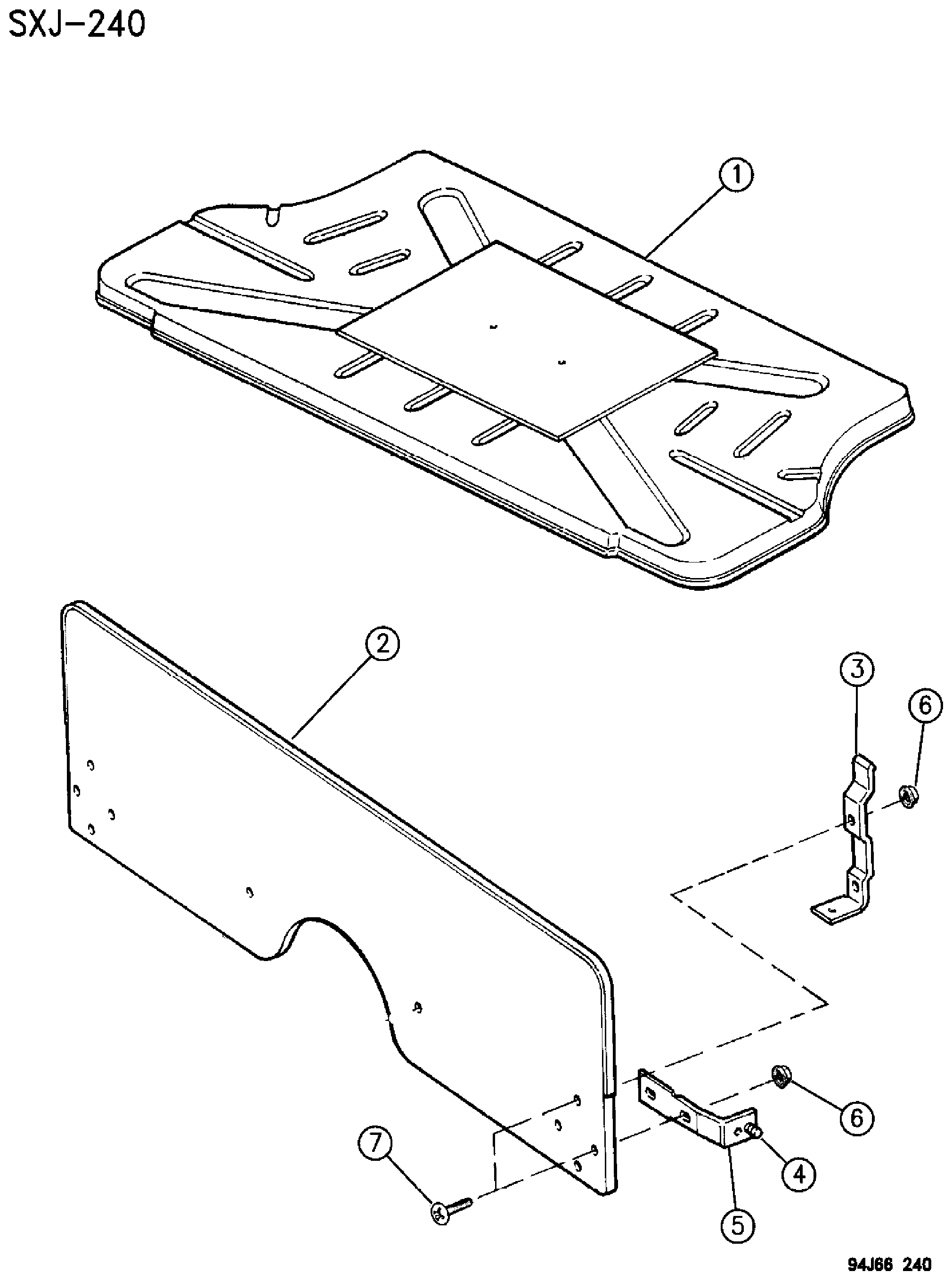 Exploded view: PANELS, LOAD BARRIER AND AUXILIARY FLOOR CHEROKEE 2 DOOR, FRENCH COMMERCIAL PACKAGE XJ