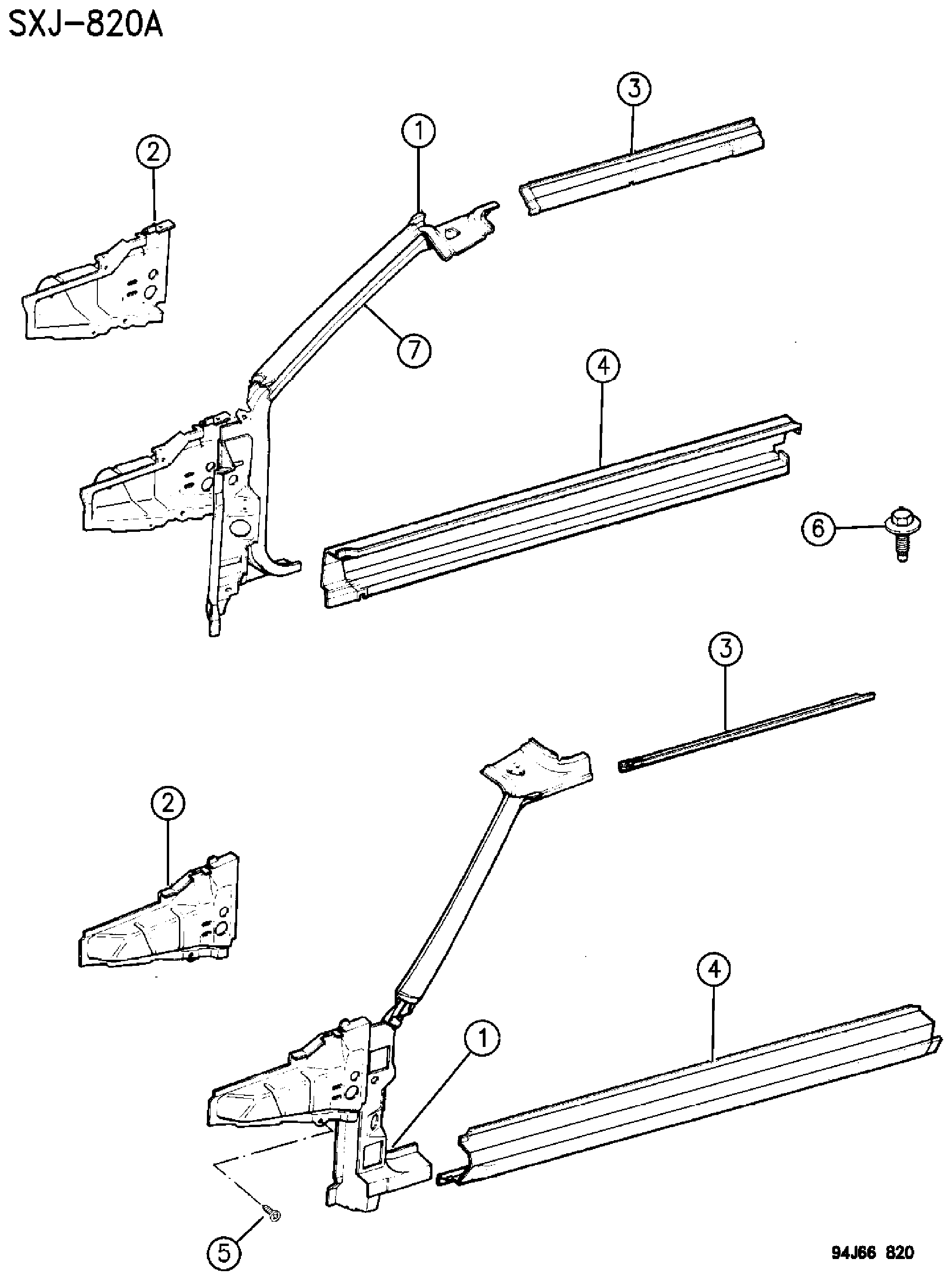 Exploded view: PANELS, BODY SIDE CHEROKEE XJ, 2 DOOR
