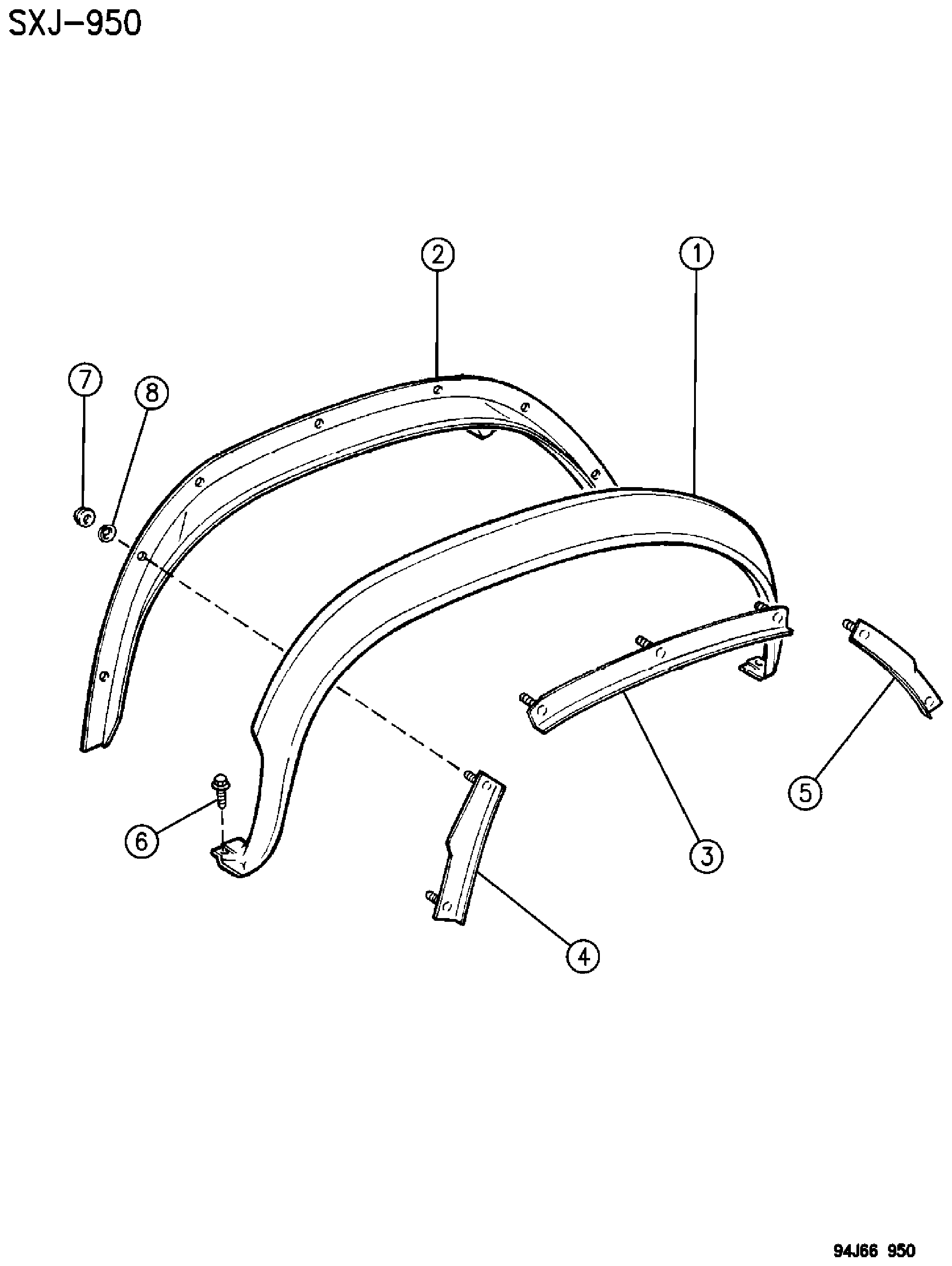 Exploded view: APPLIQUES, REAR QUARTER PANEL CHEROKEE XJ