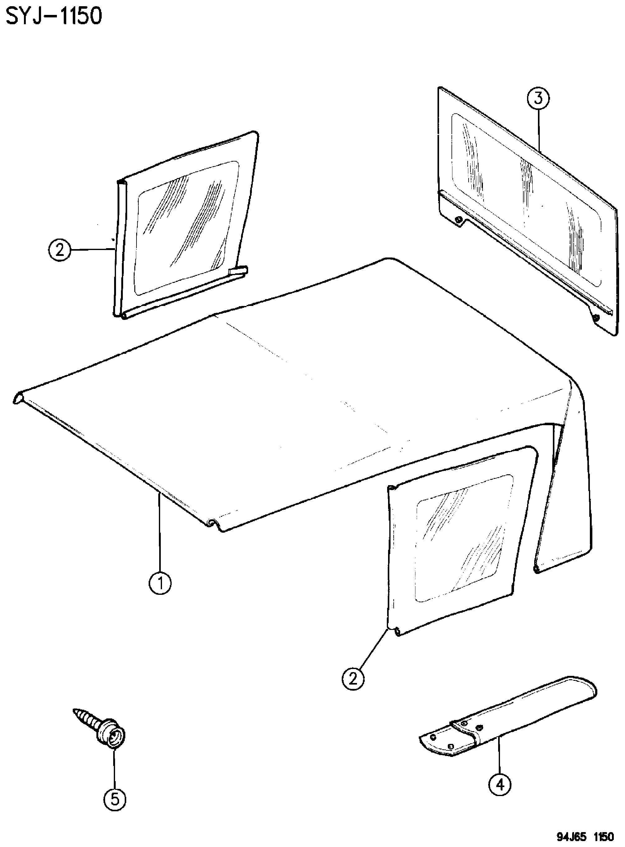 Exploded view: SOFT TOP AND WINDOWS WITH FULL HARD DOORS WRANGLER, YJ