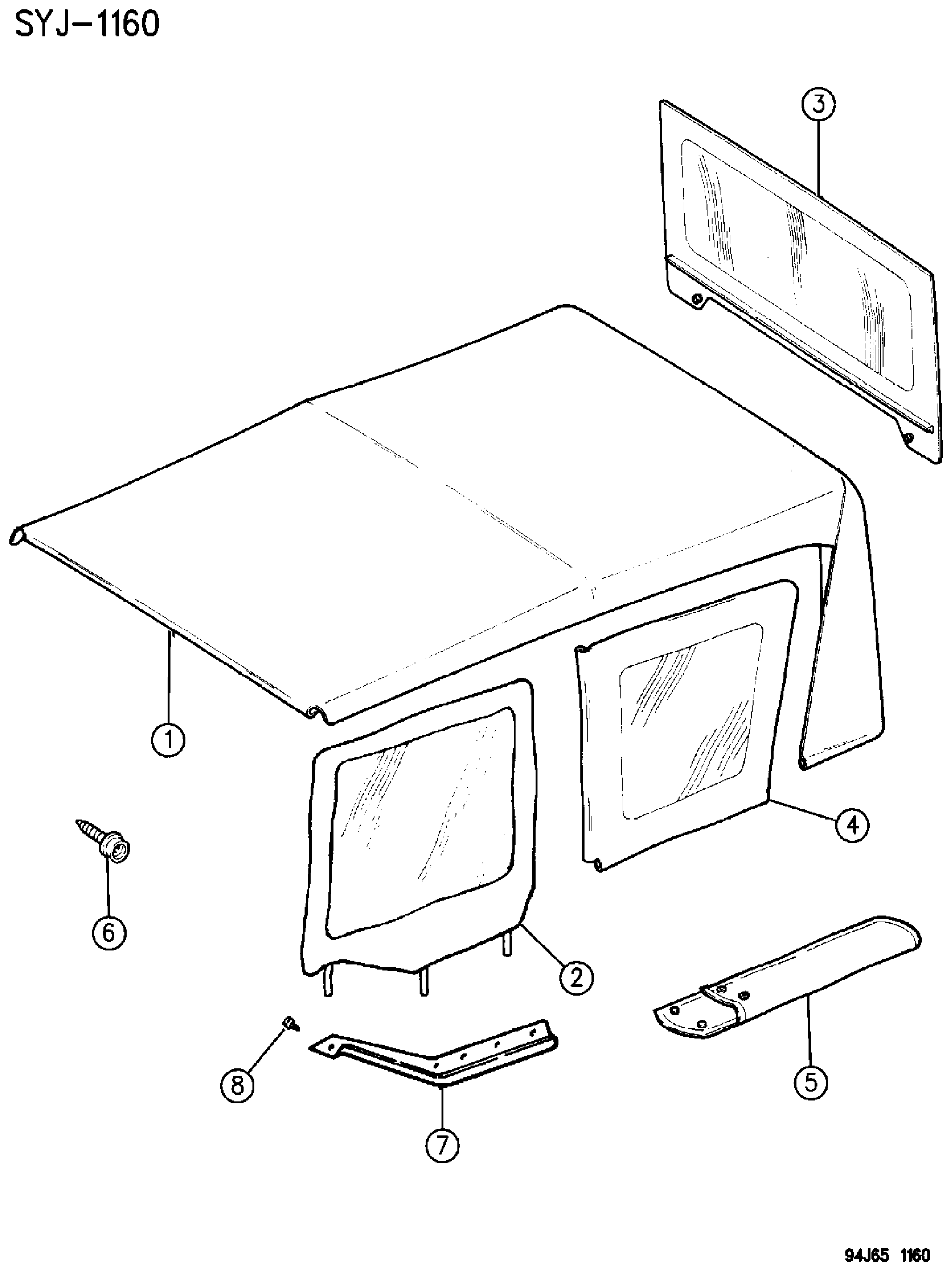 Exploded view: SOFT TOP, AND WINDOWS EUROPE, KDX, Y1