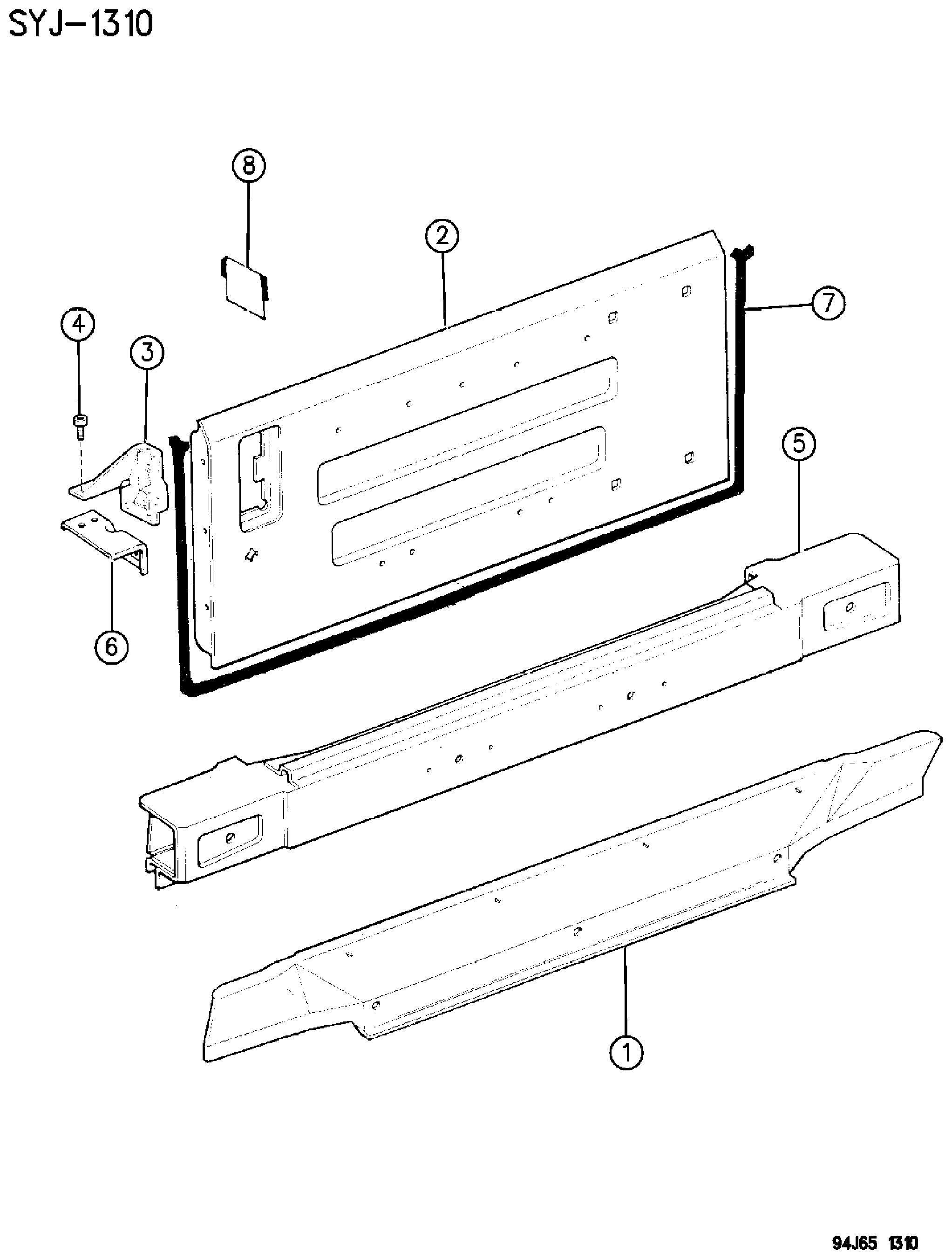 Exploded view: TAILGATE WRANGLER, YJ