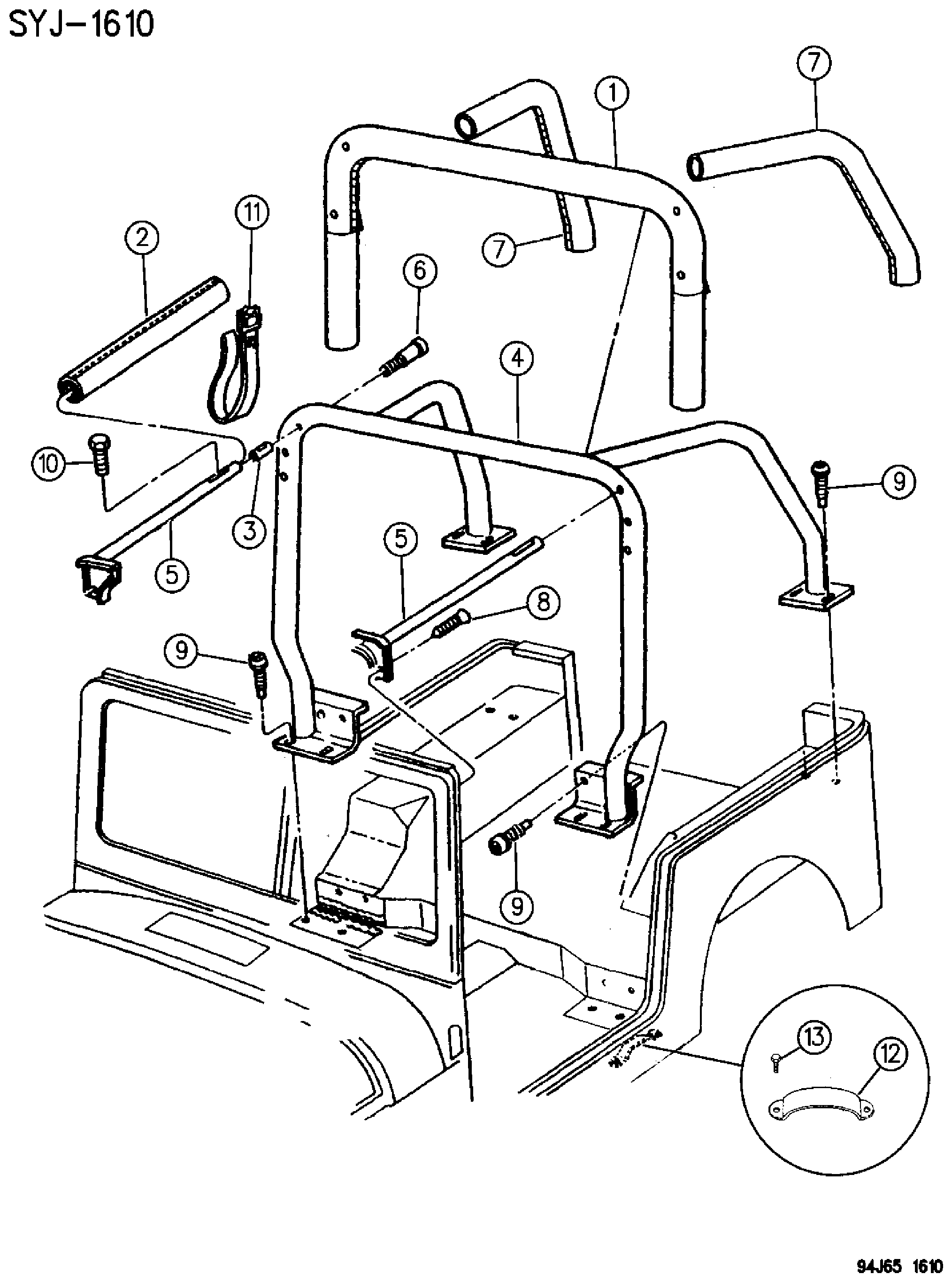 Exploded view: SPORT BAR WRANGLER, YJ
