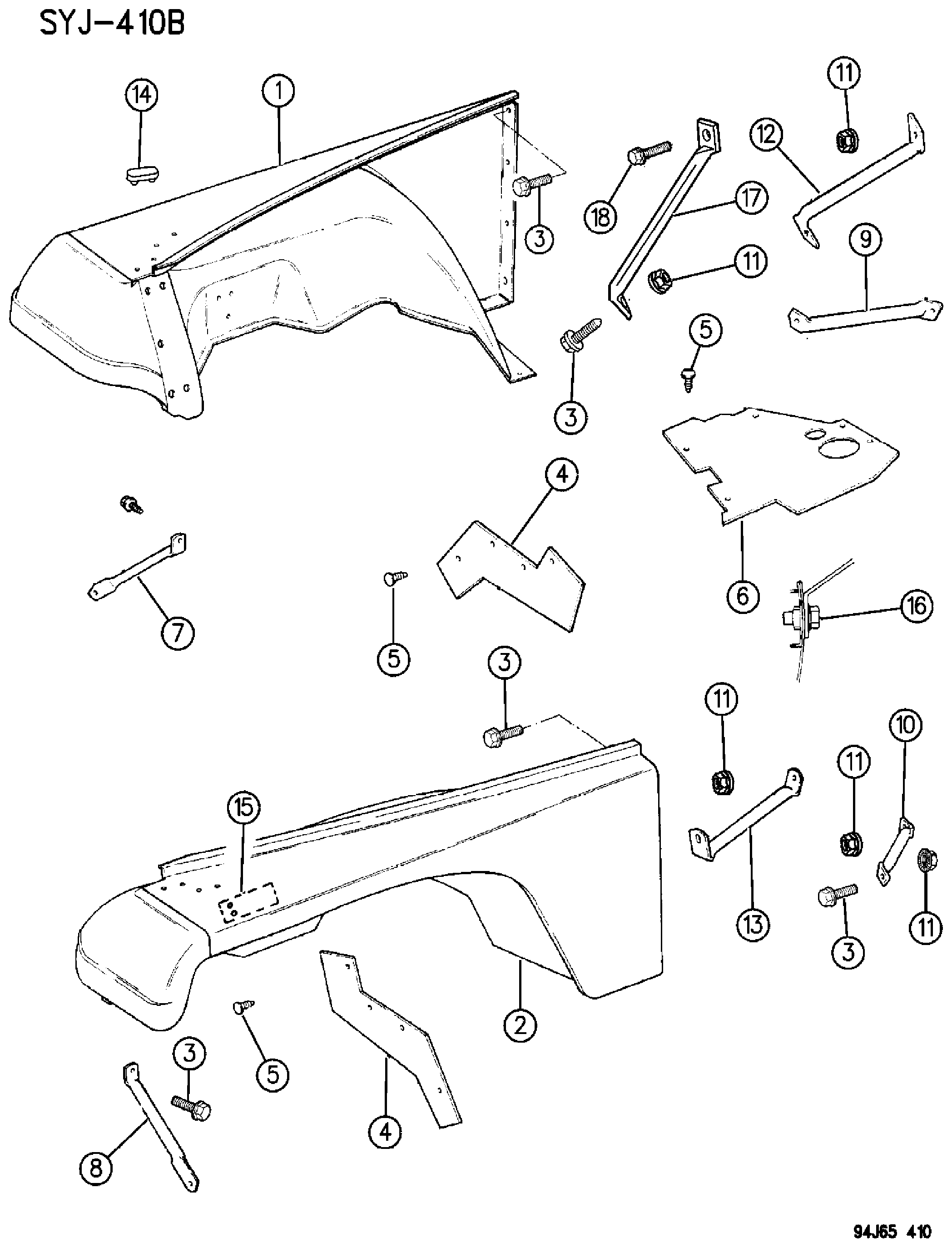 Exploded view: FENDERS, FRONT WRANGLER, YJ