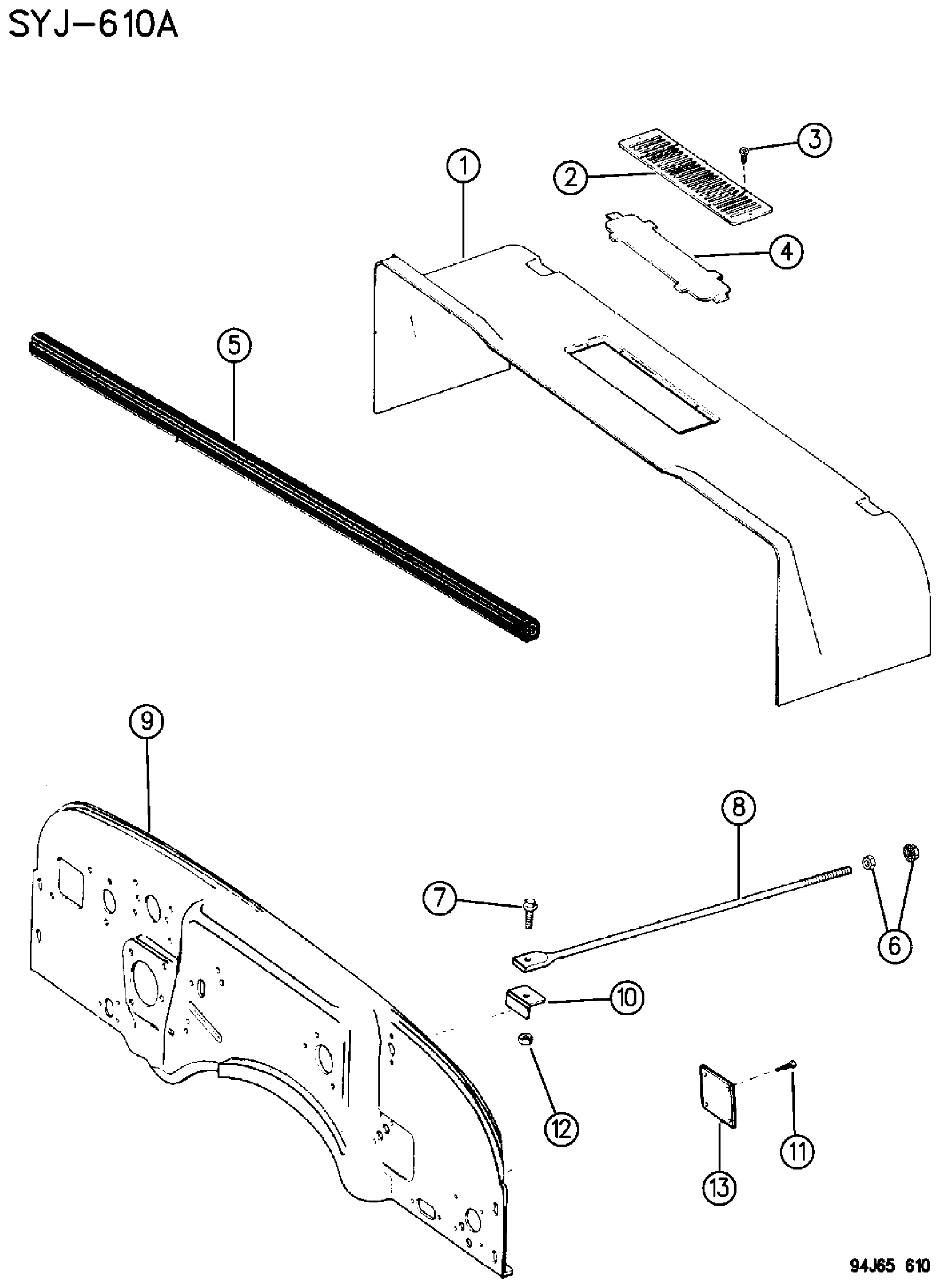 Exploded view: PANELS, COWL AND DASH WRANGLER, YJ