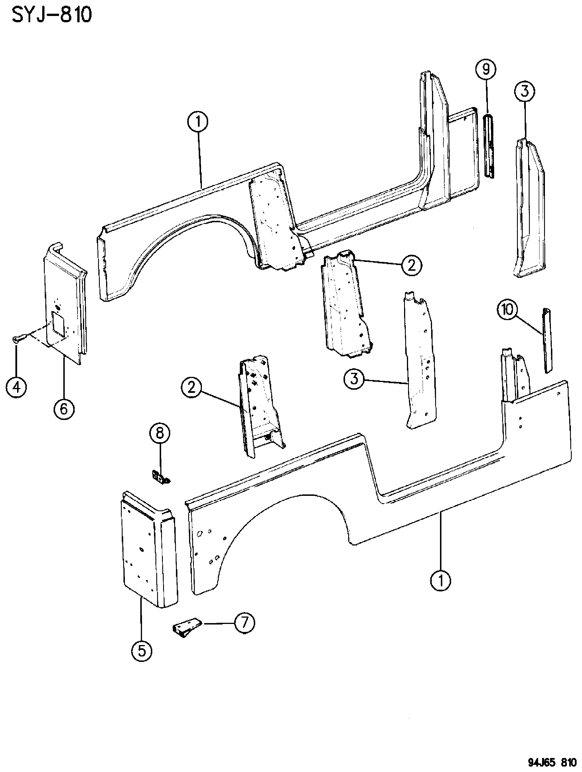 Exploded view: PANELS, BODY SIDE WRANGLER, YJ