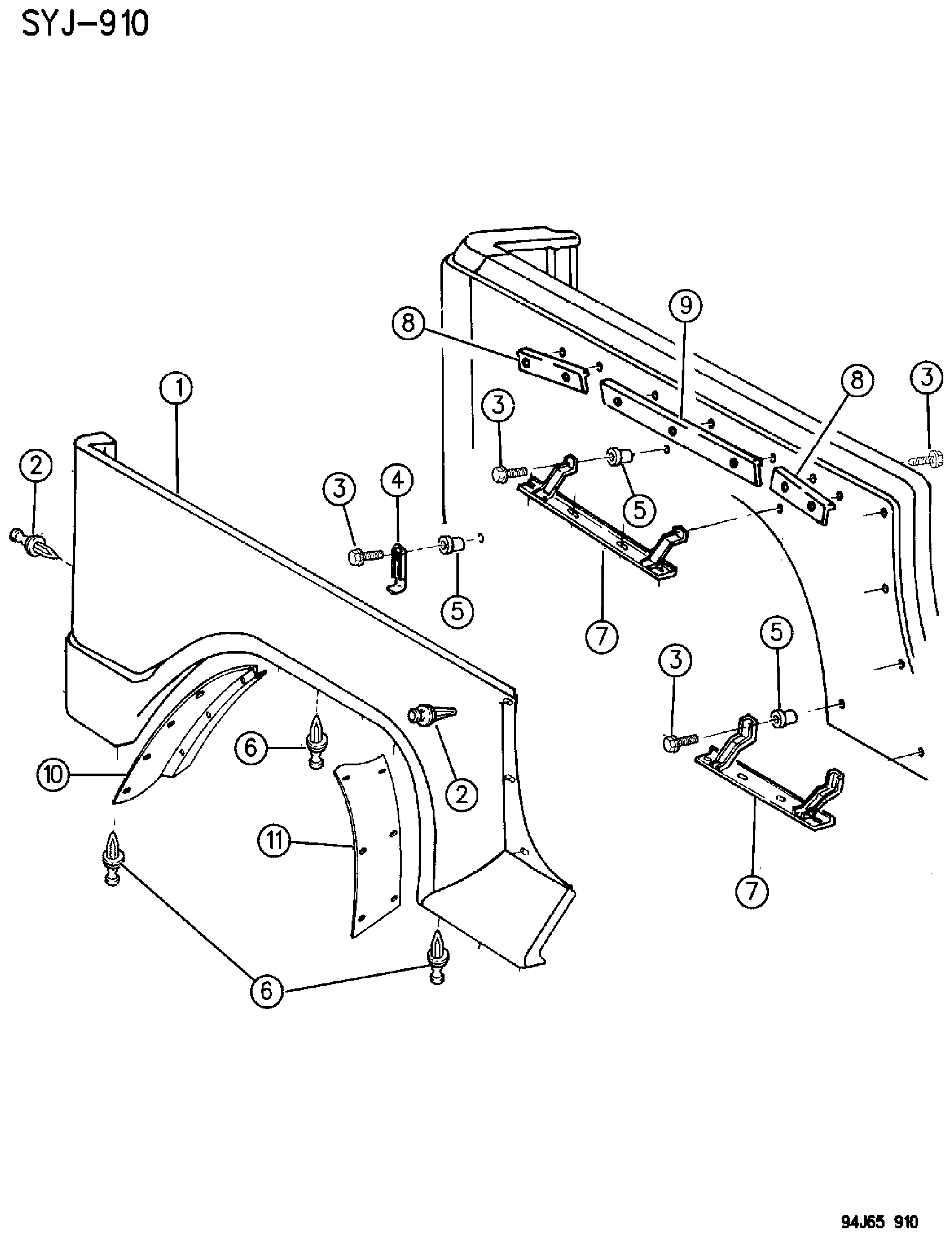 Exploded view: QUARTER PANEL RENEGADE YJ 1994
