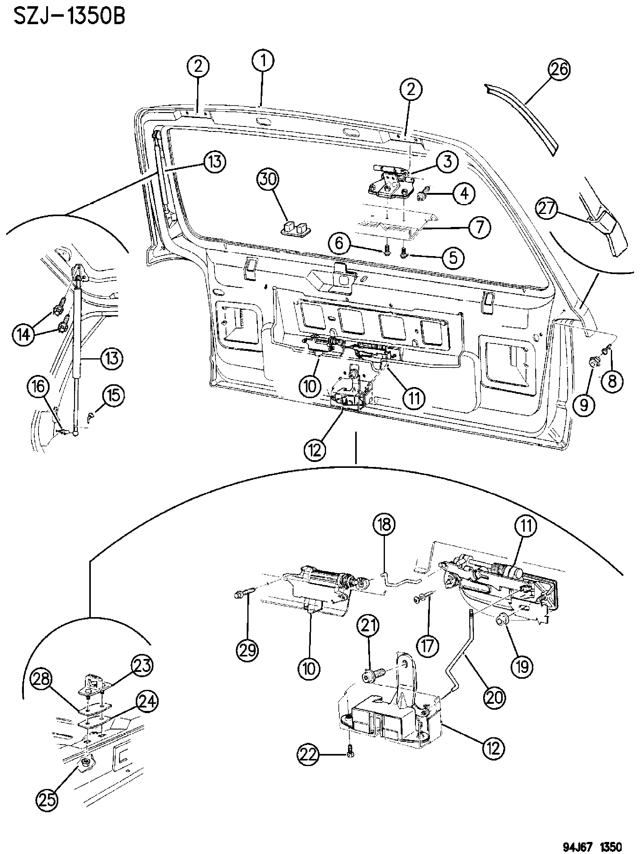 Exploded view: LIFT DOOR, LATCH AND HINGES GRAND CHEROKEE, ZJ