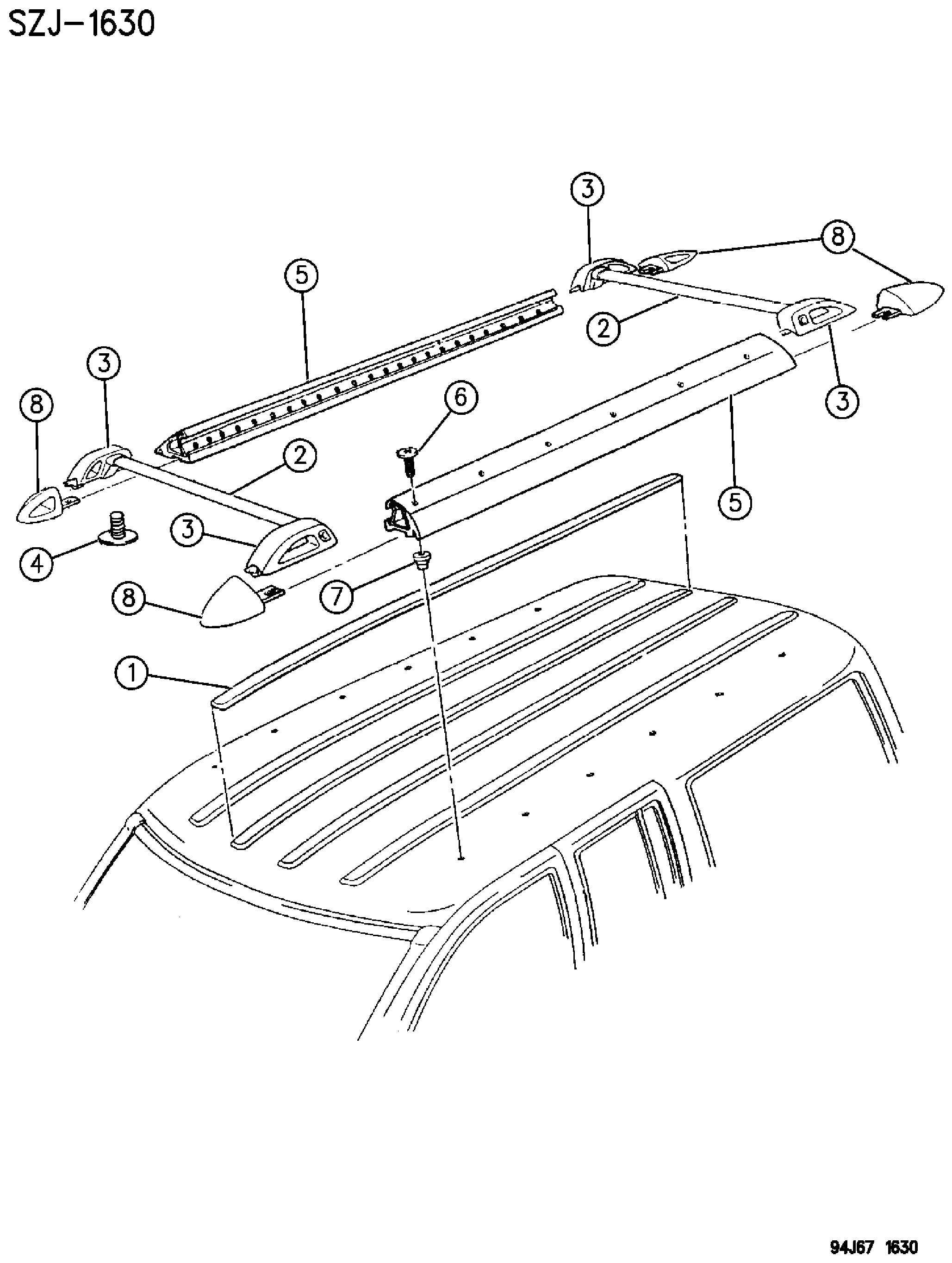 Exploded view: ROOF RACK GRAND CHEROKEE, ZJ