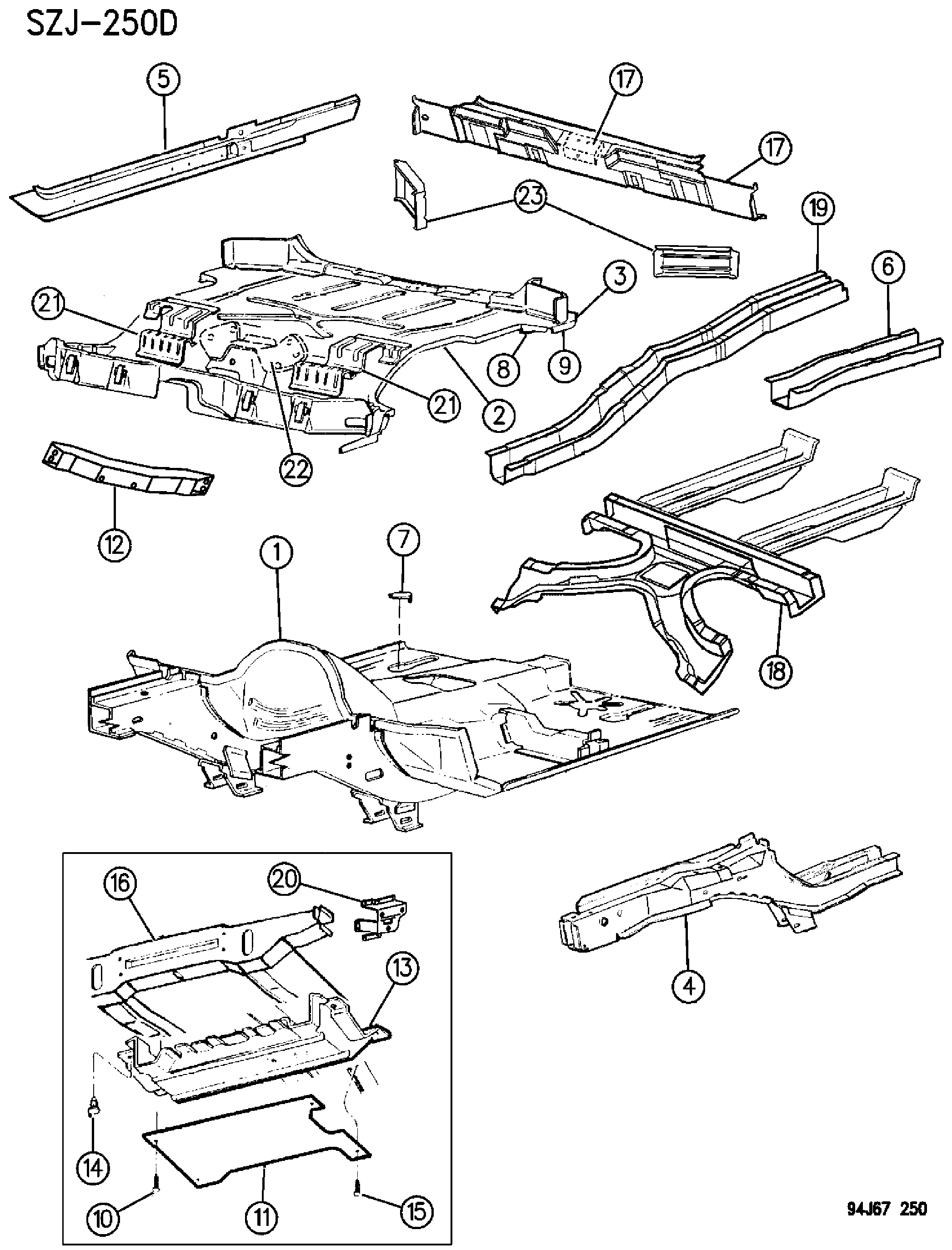Exploded view: PANS, FLOOR GRAND CHEEROKEE, ZJ