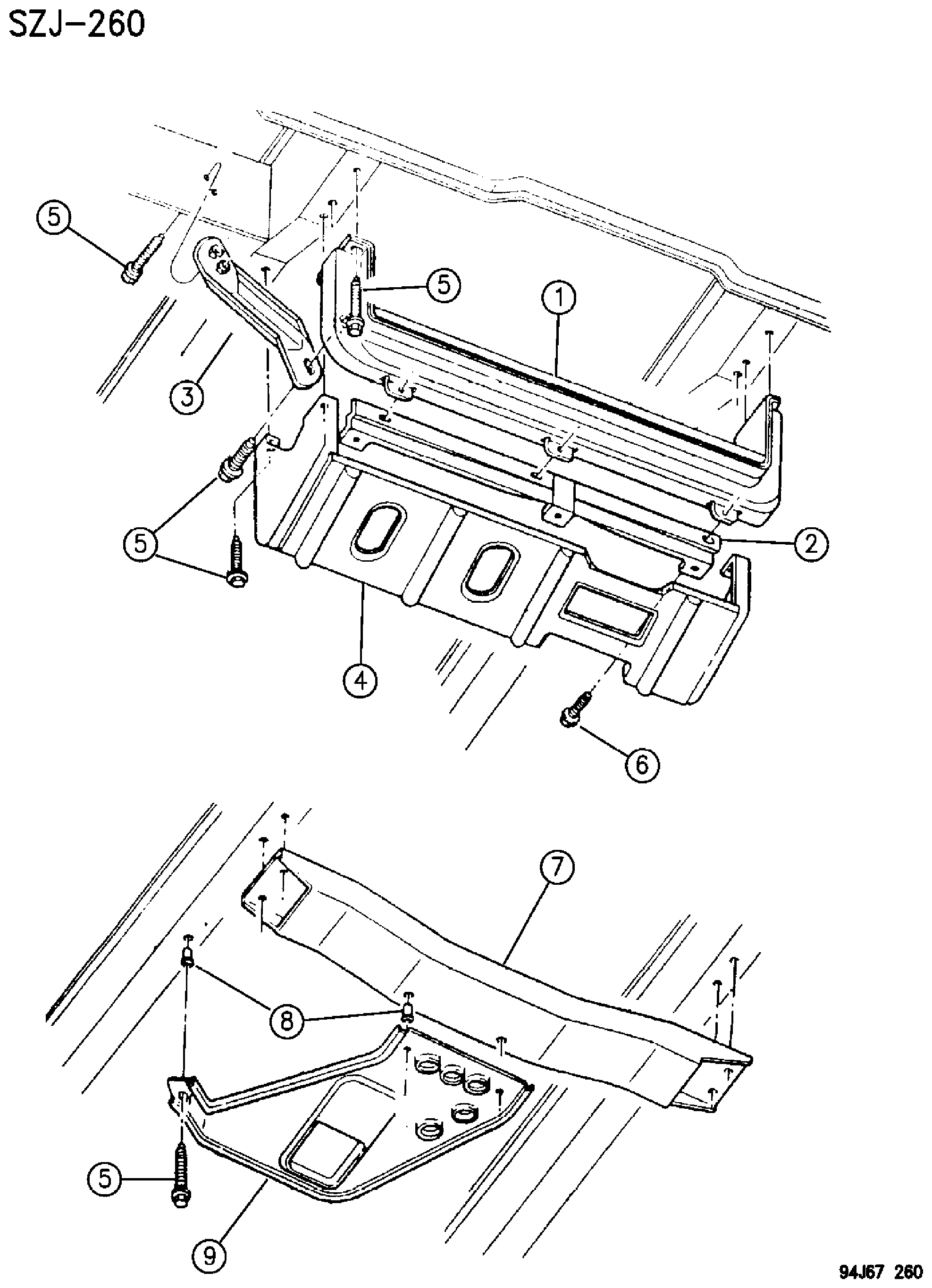 Exploded view: FRONT END SKID PLATES GRAND CHEROKEE, ZJ