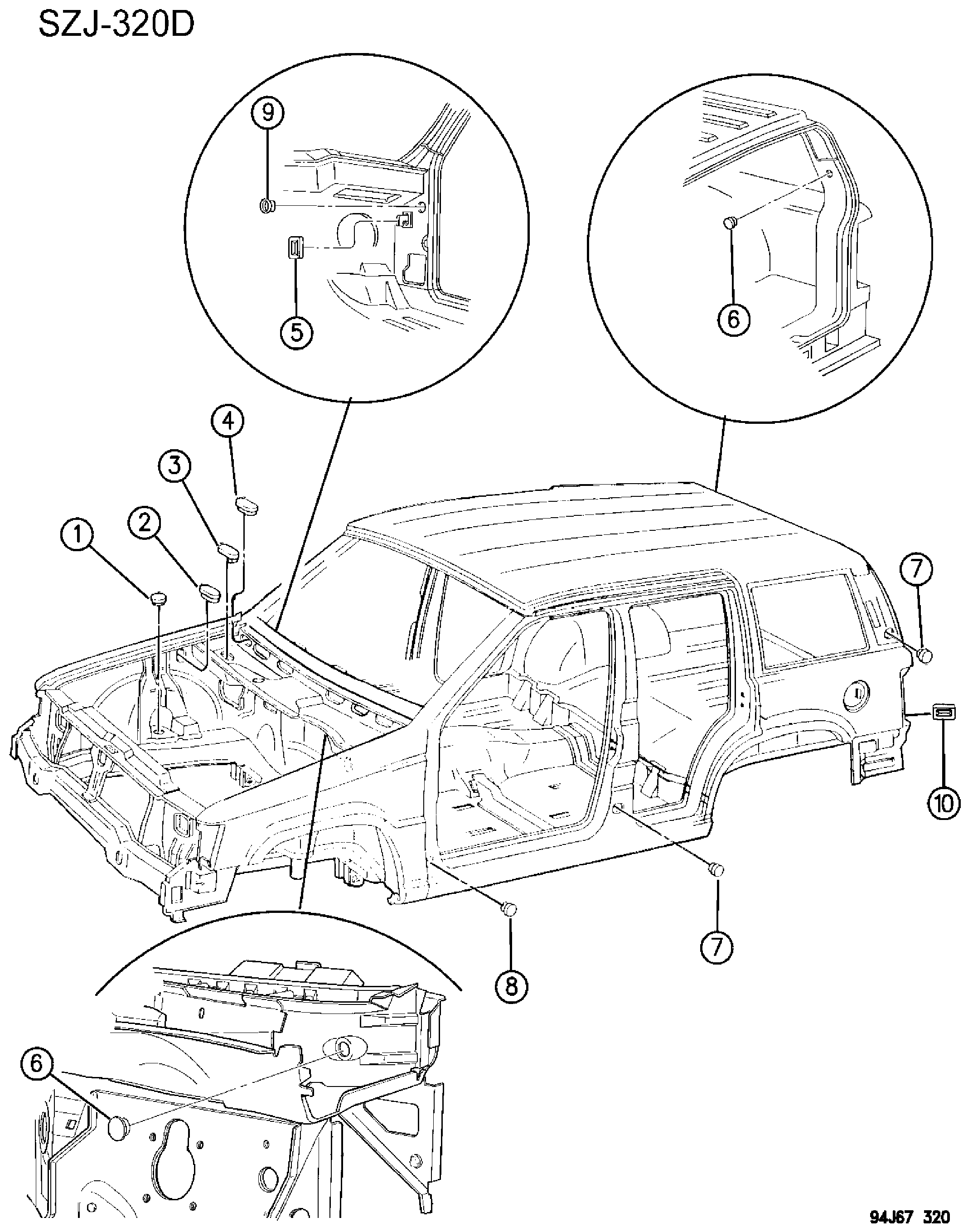 Exploded view: PLUGS, BODY GRAND CHEROKEE, ZJ