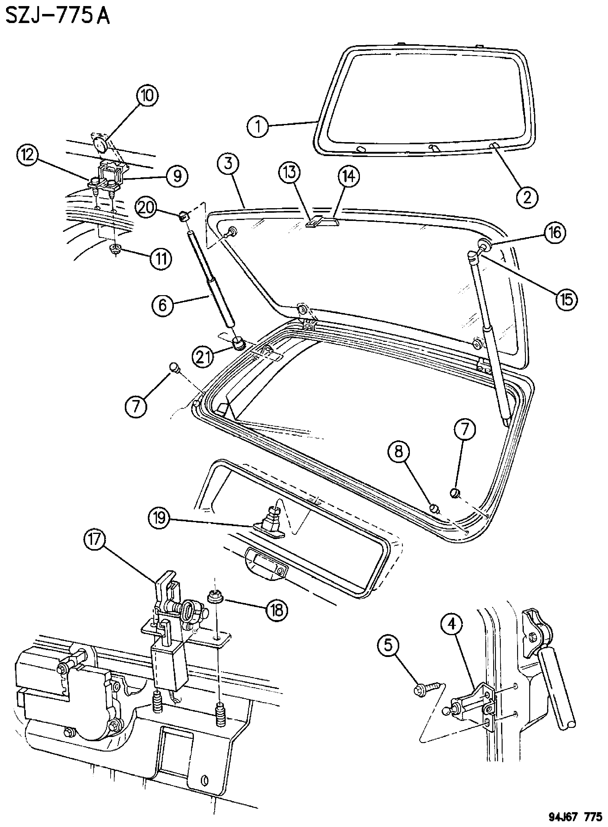 Exploded view: GLASS, BACKLITE GRAND CHEROKEE, ZJ
