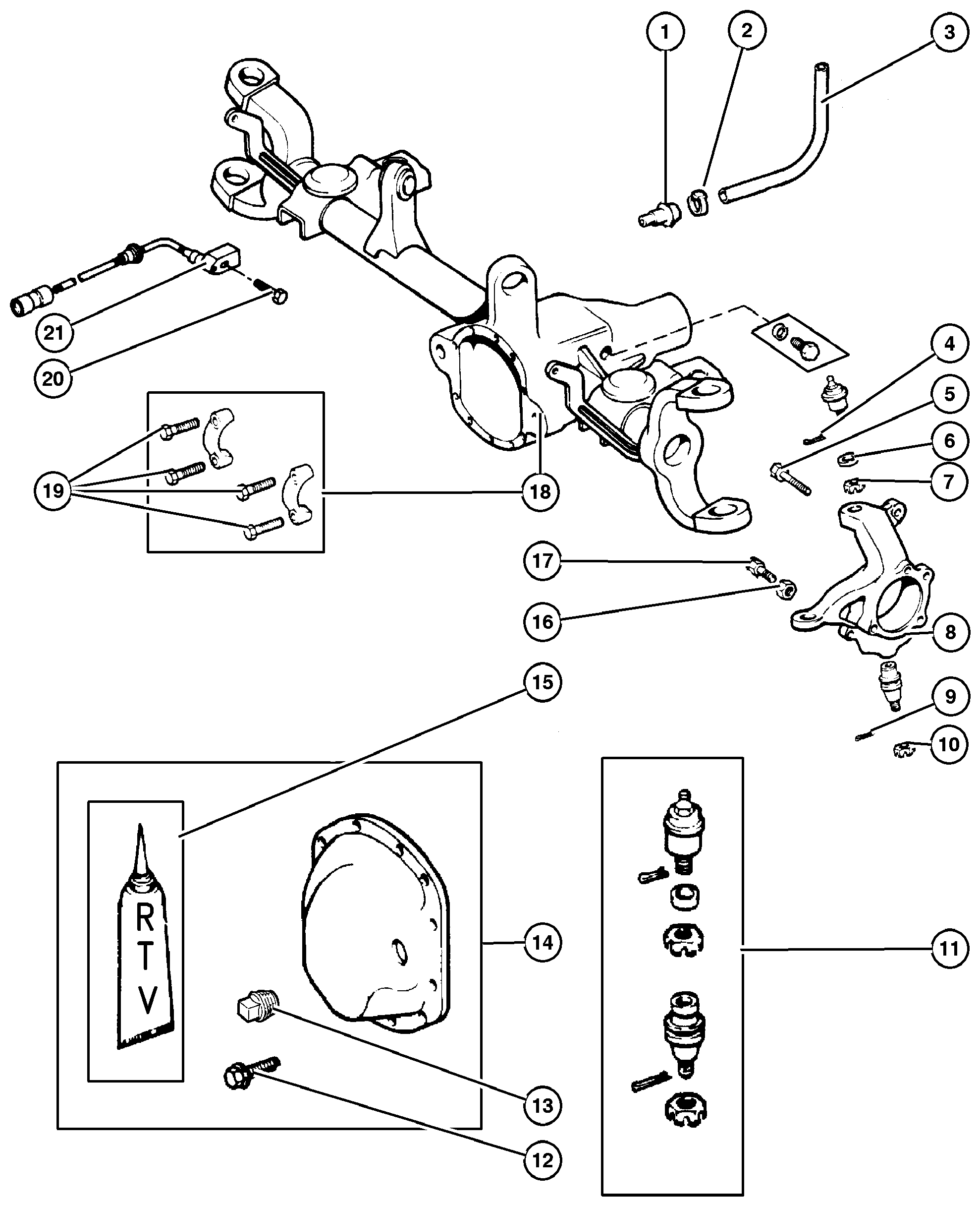 Exploded view: Housing,Front Axle 4 Wheel Drive
